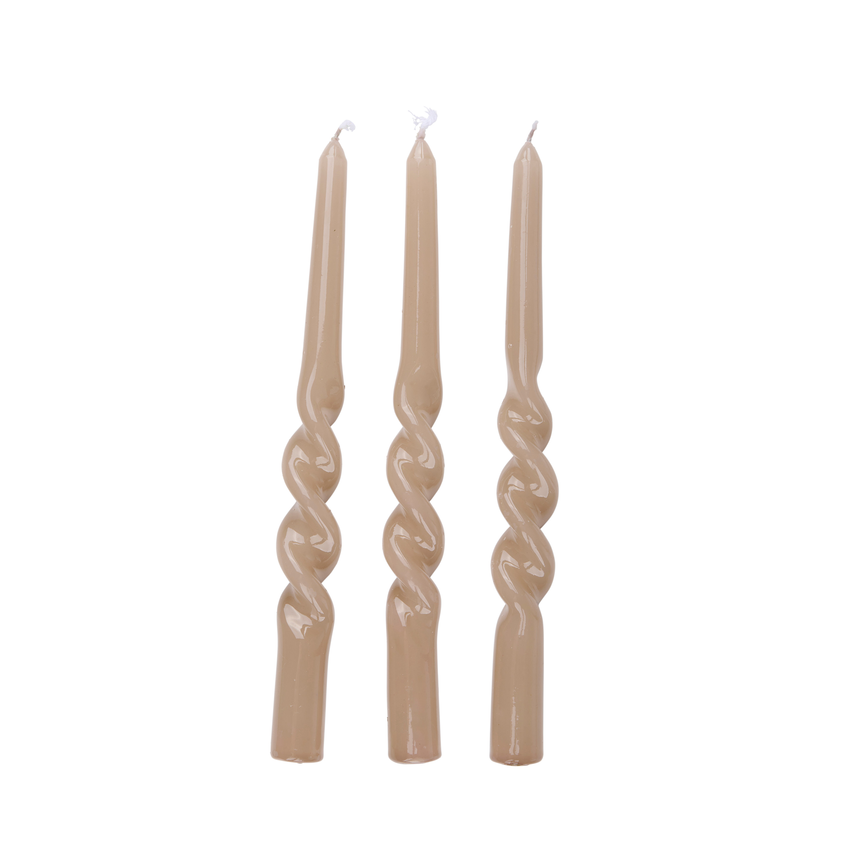 Stabkerze gedreht 26 cm 3er Set beige