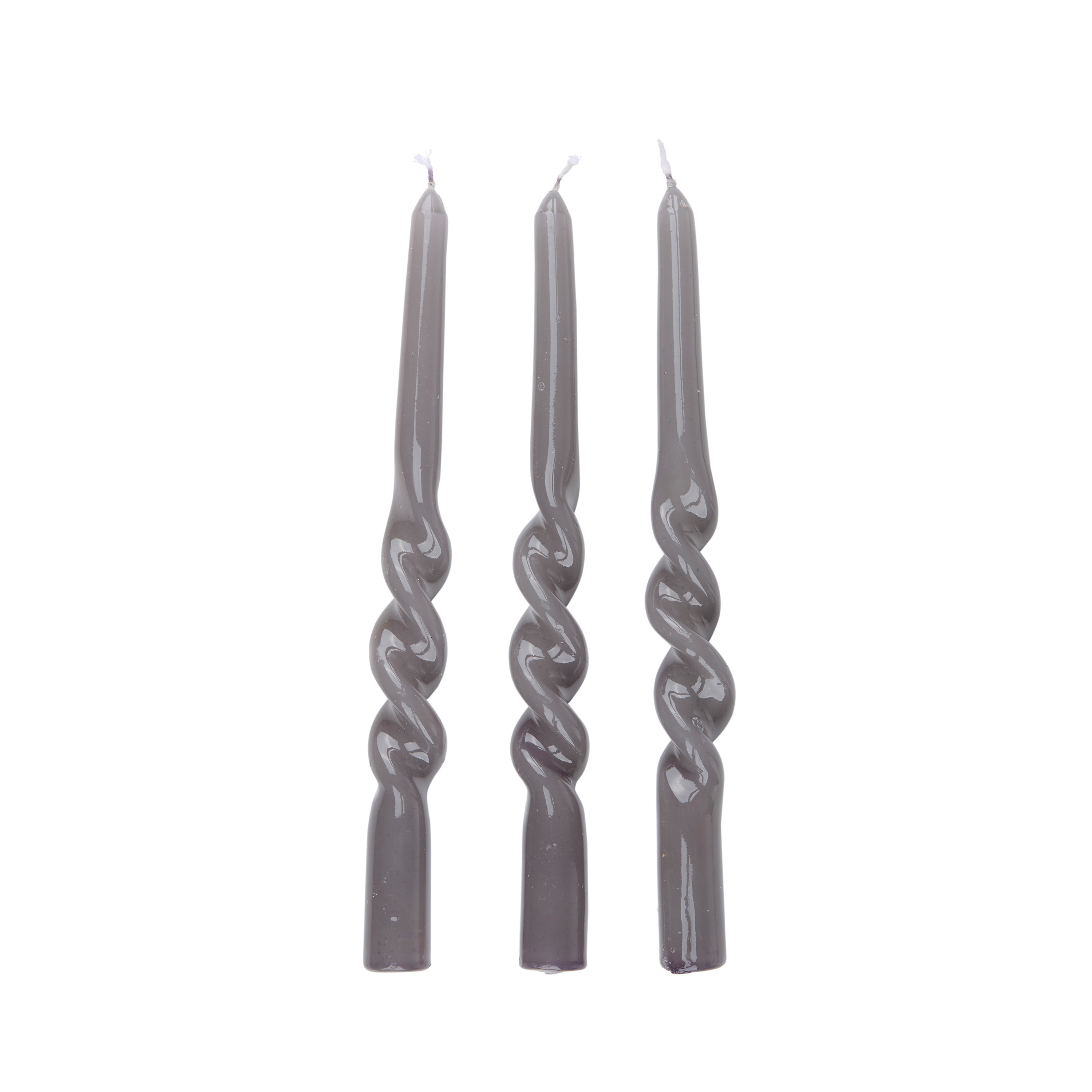 Stabkerze gedreht 26 cm 3er Set grau