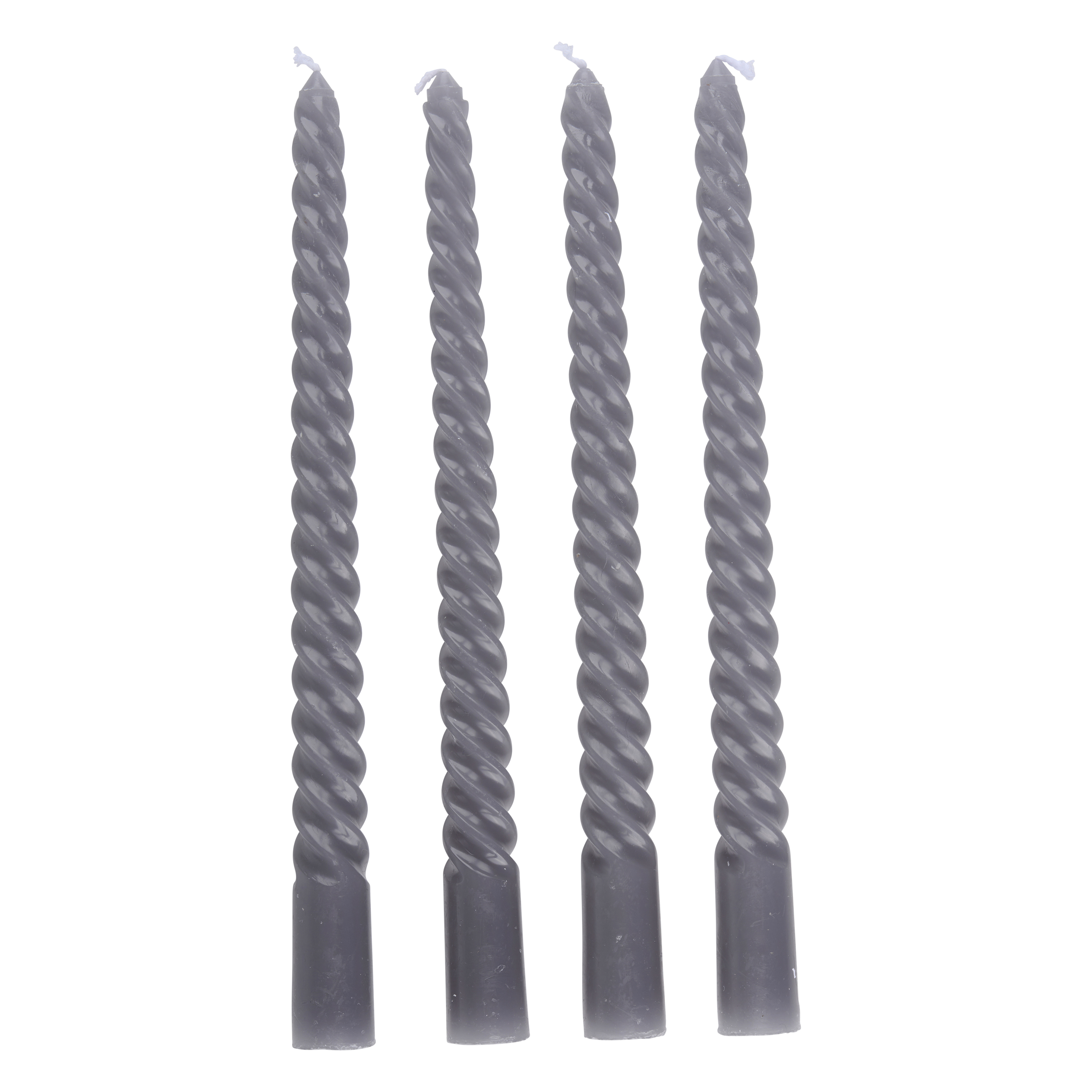 Stabkerze gedreht 25 cm 4er Set grau