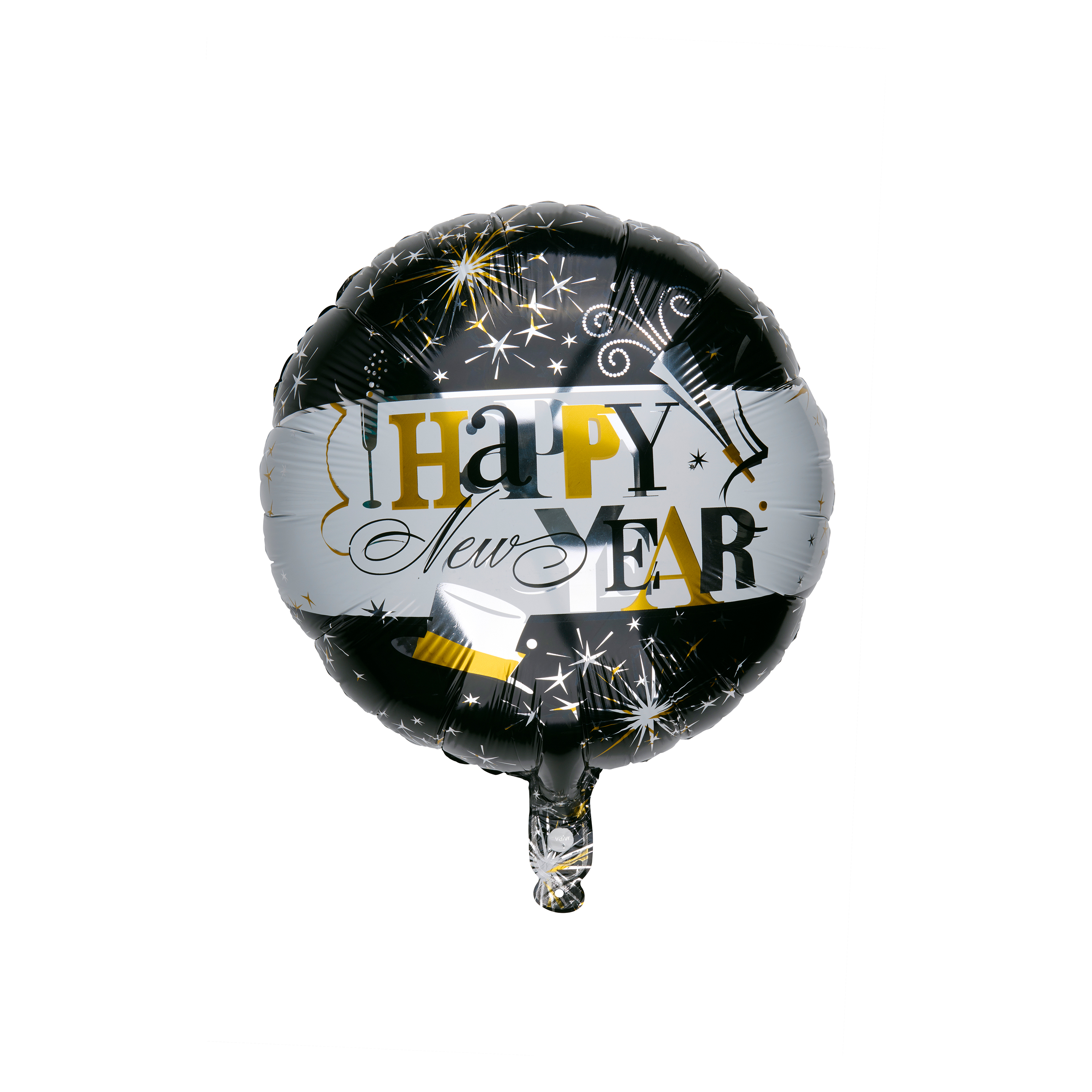Folienballon Happy New Year Ø 45 cm schwarz/weiss