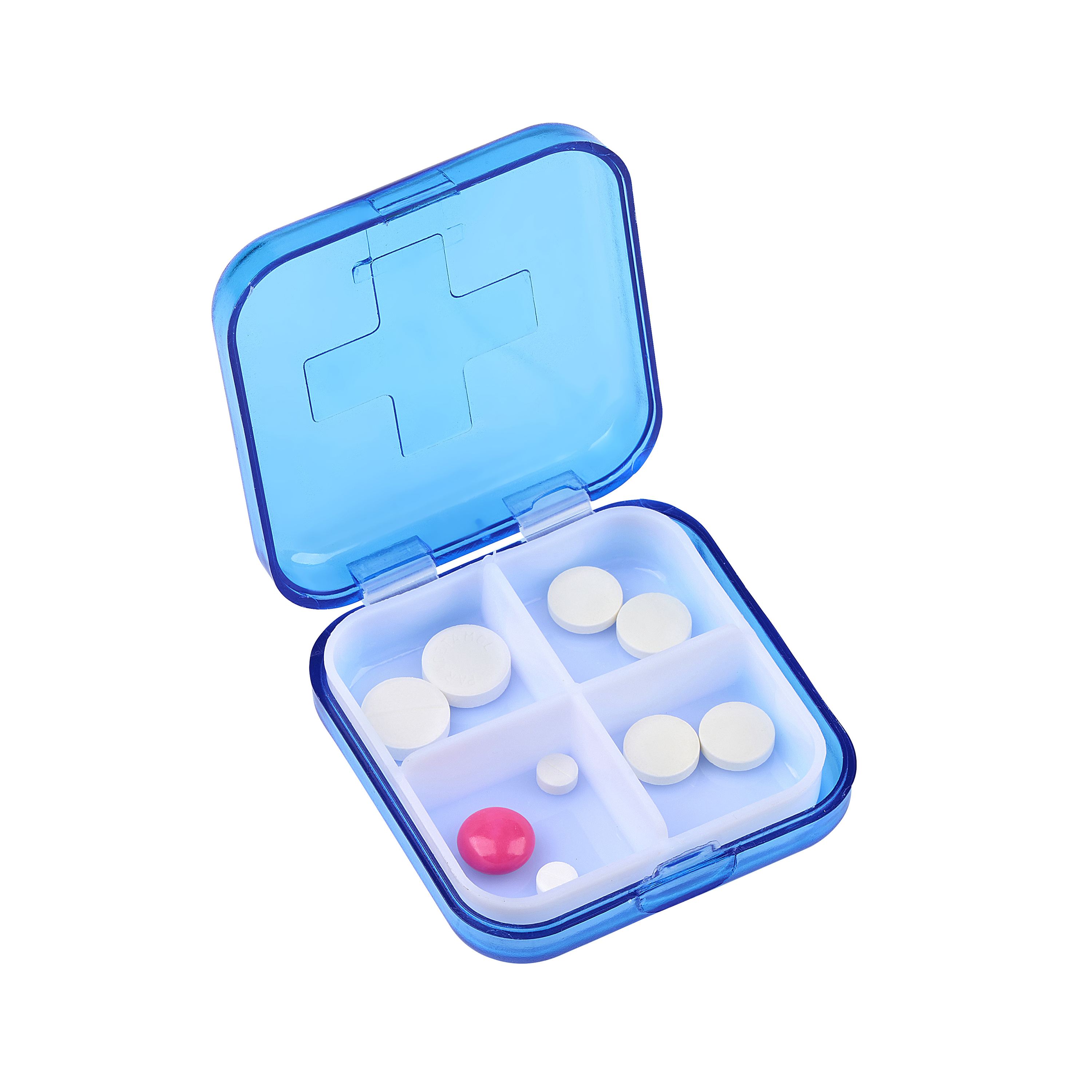 Tablettenbox 4 Fächer 7 x 7 cm