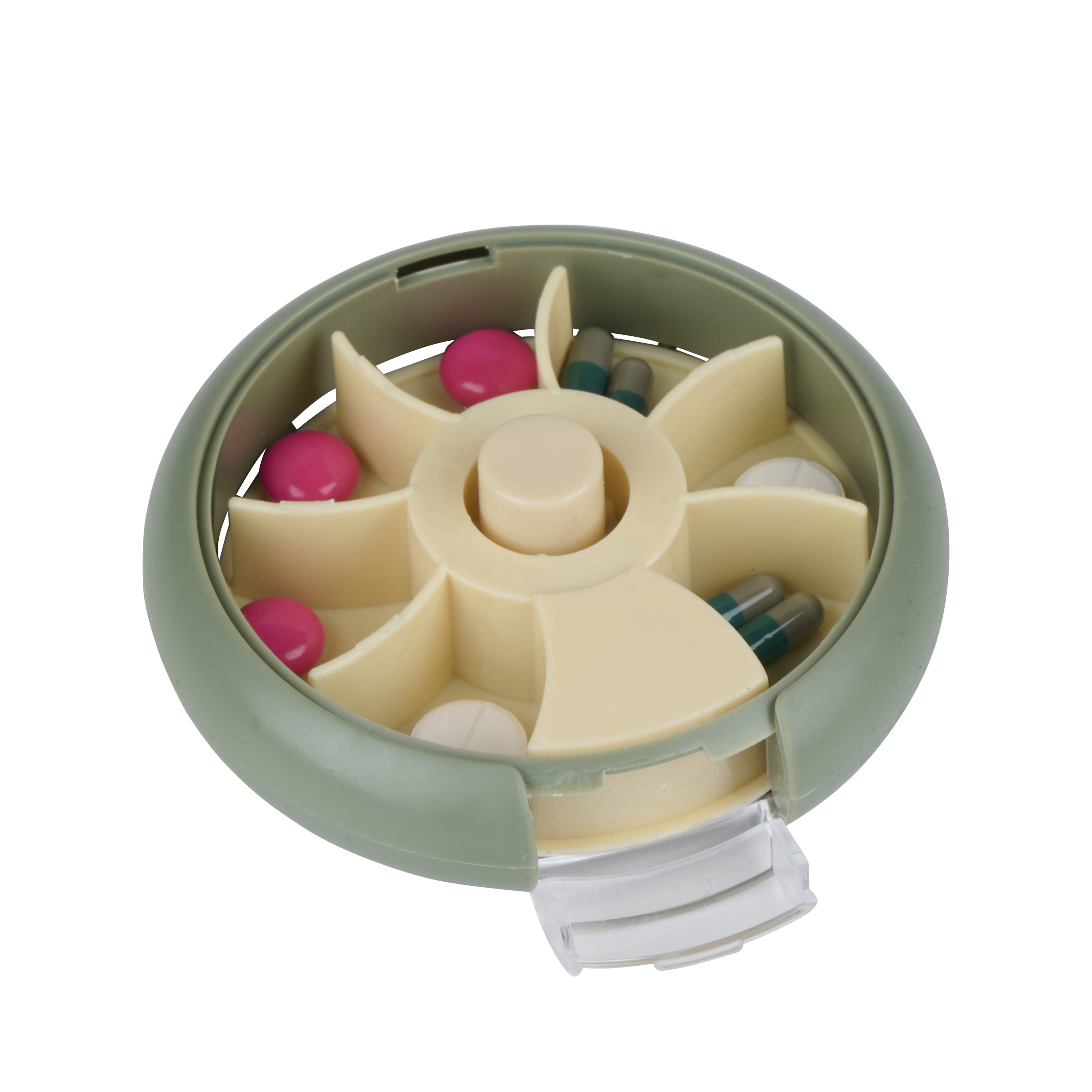 Image of Tablettenbox rund 7 Tage 10 cm grün/beige