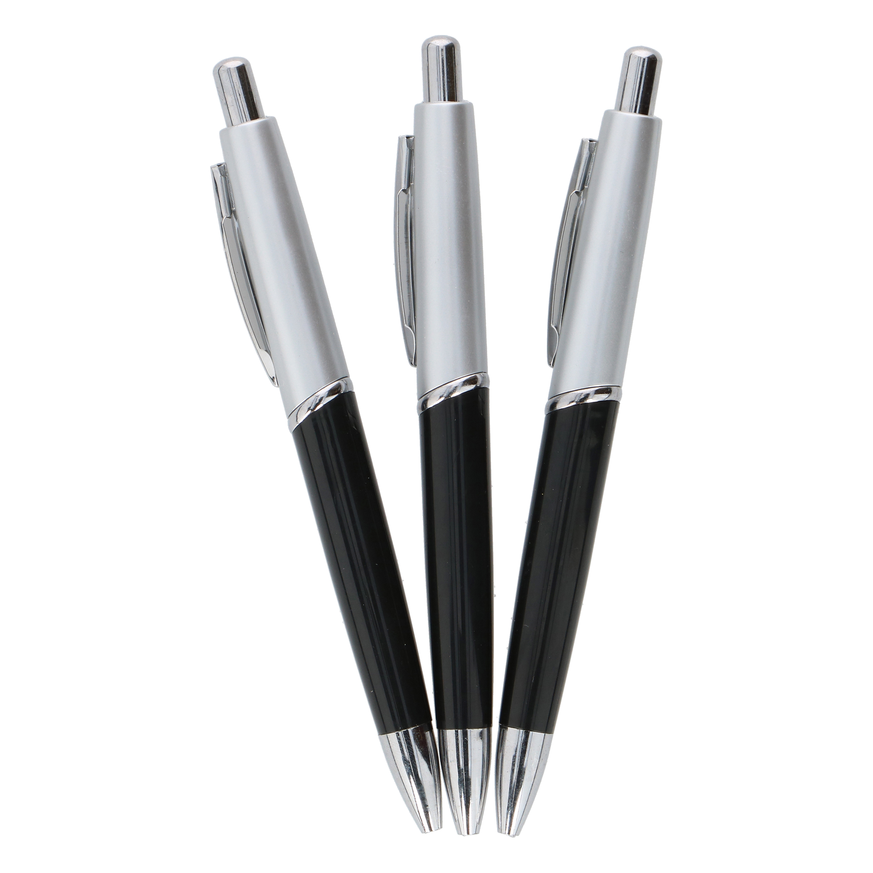 Kugelschreiber 1 mm 3er Set silber/schwarz