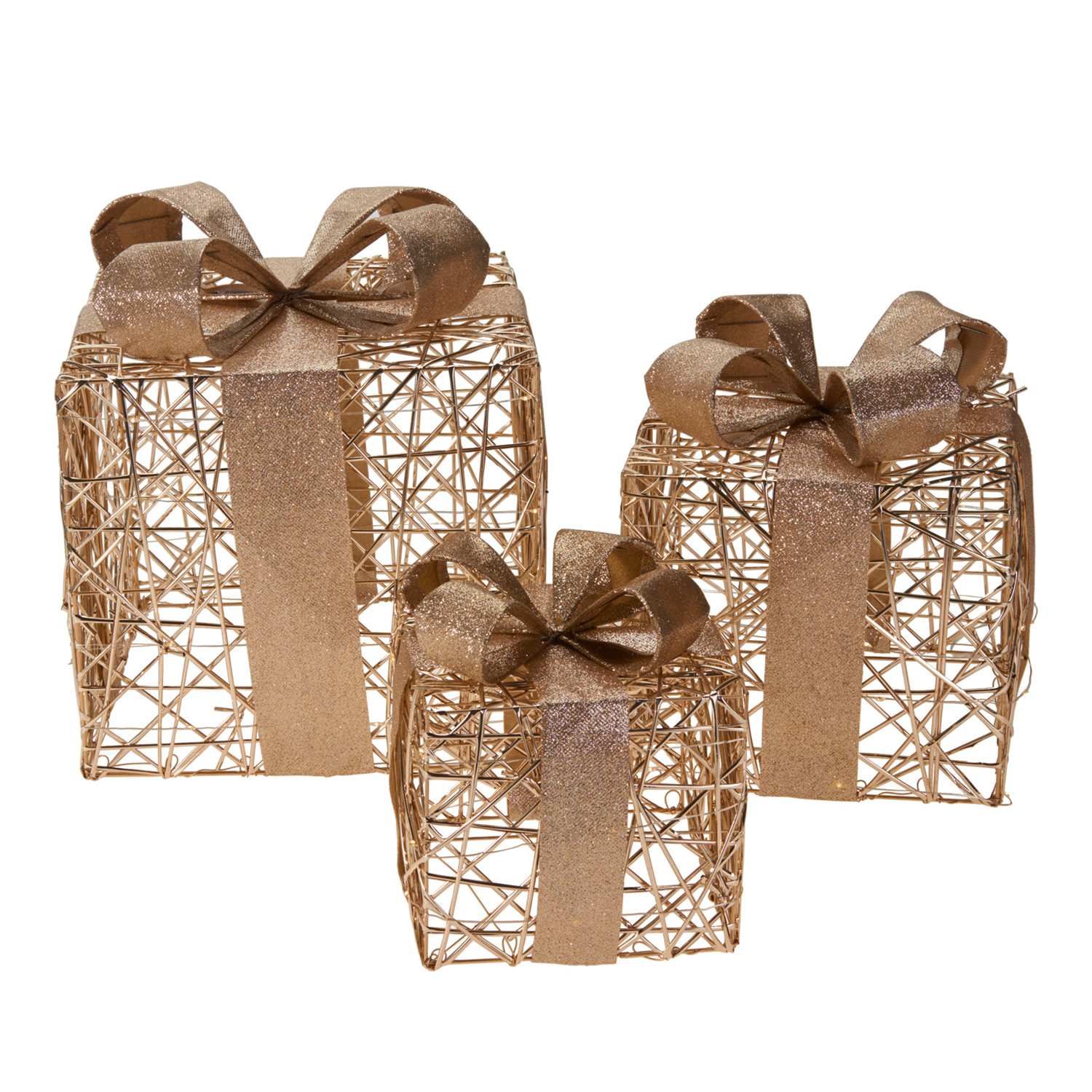 LED Weihnachtsdeko Geschenke Set 3-teilig gold