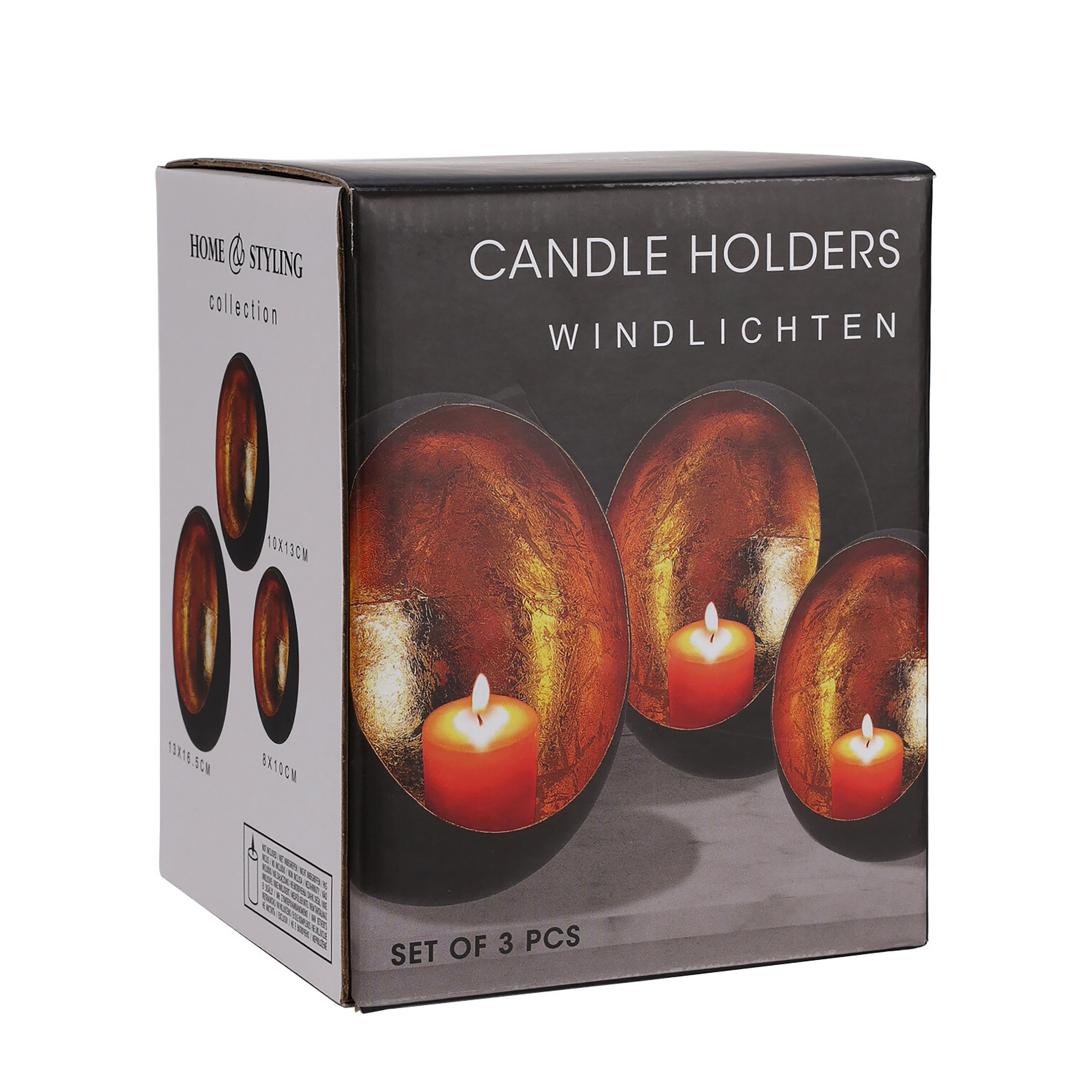 Windlicht Set 3-teilig schwarz/gold
