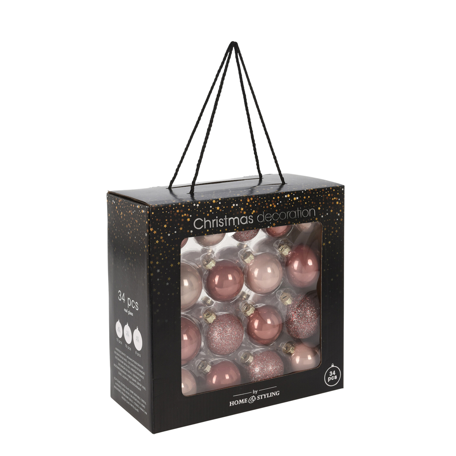 Weihnachtskugel Set Glas 34-teilig rosa