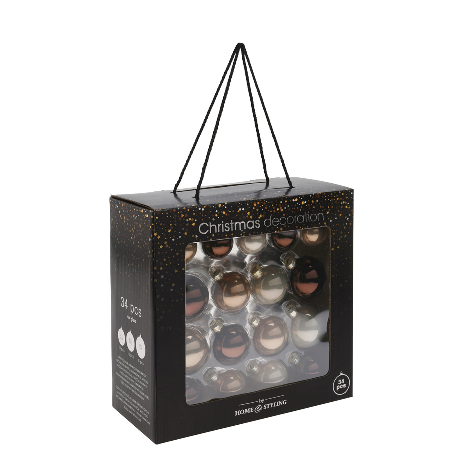 Weihnachtskugel Set Glas 34-teilig braun/gold