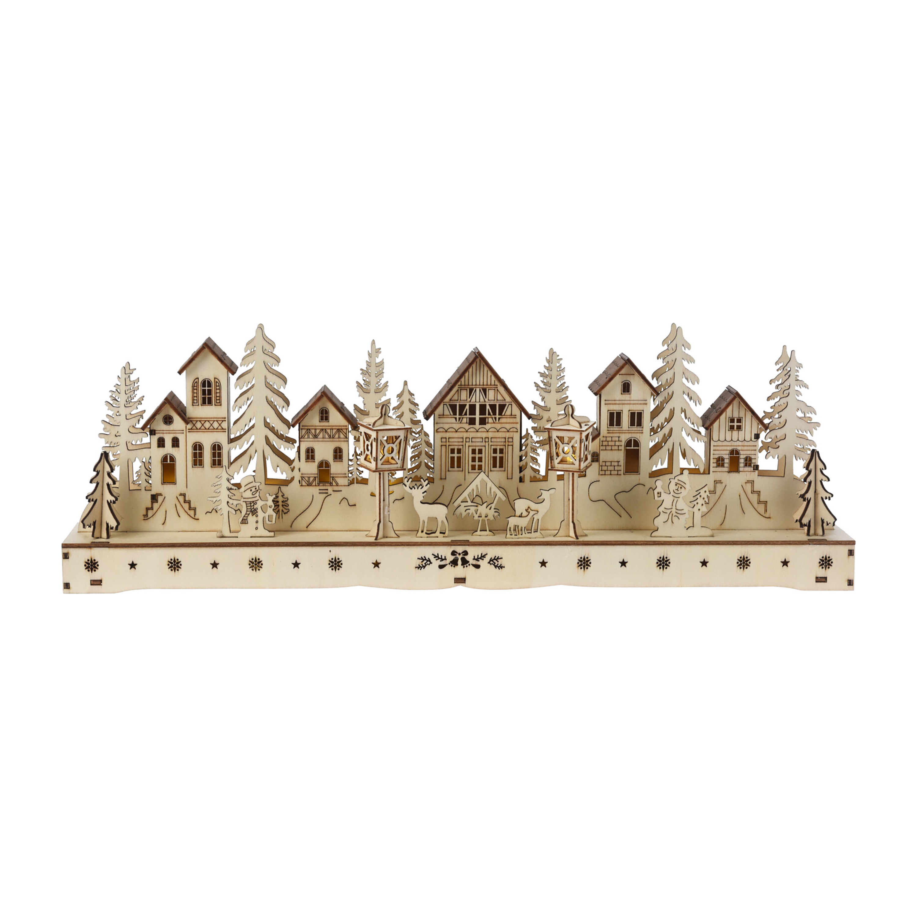 Image of LED Weihnachtsdeko Holz Dorf 45 x 15 cm