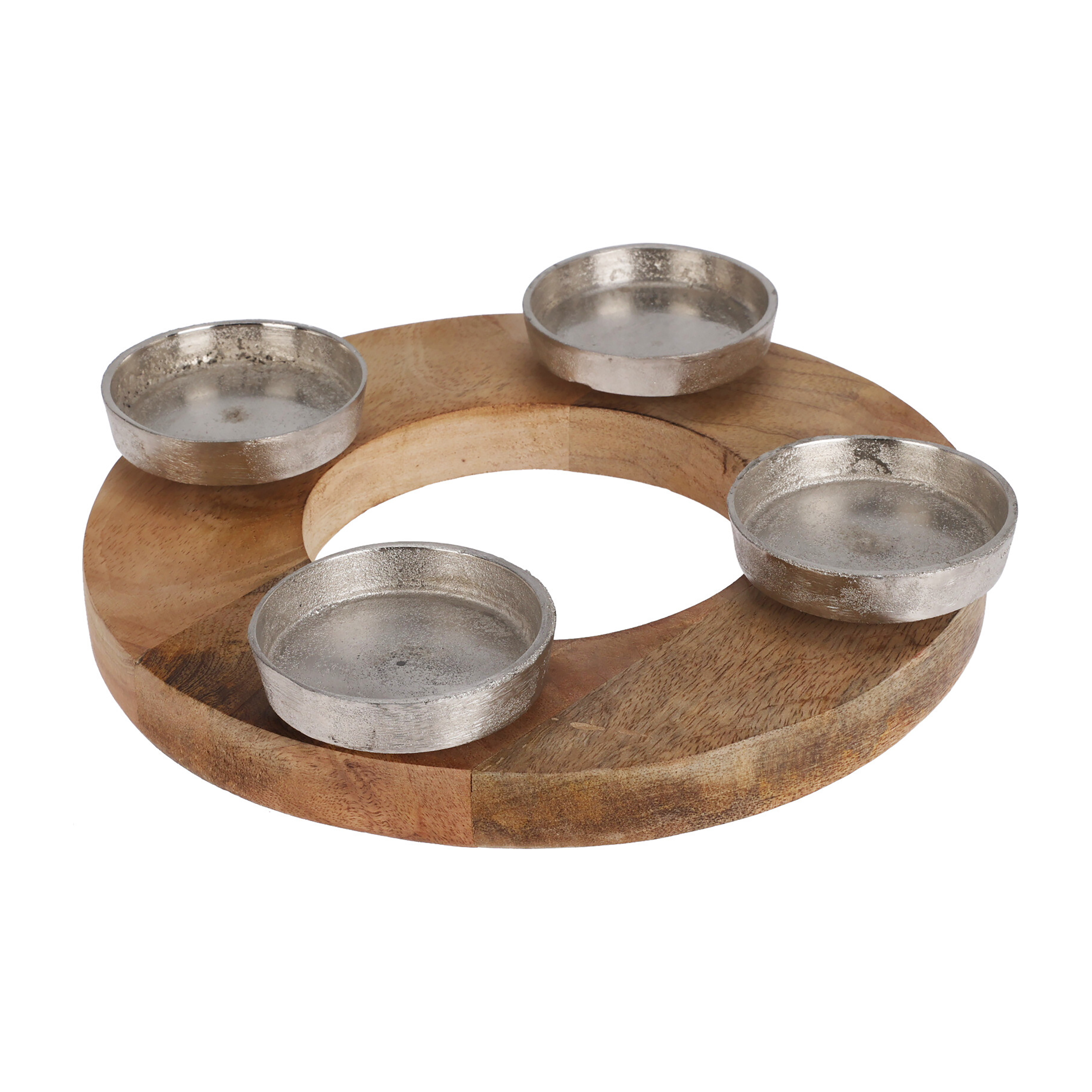 Kerzenhalter Holz rund 27 cm natur/silber