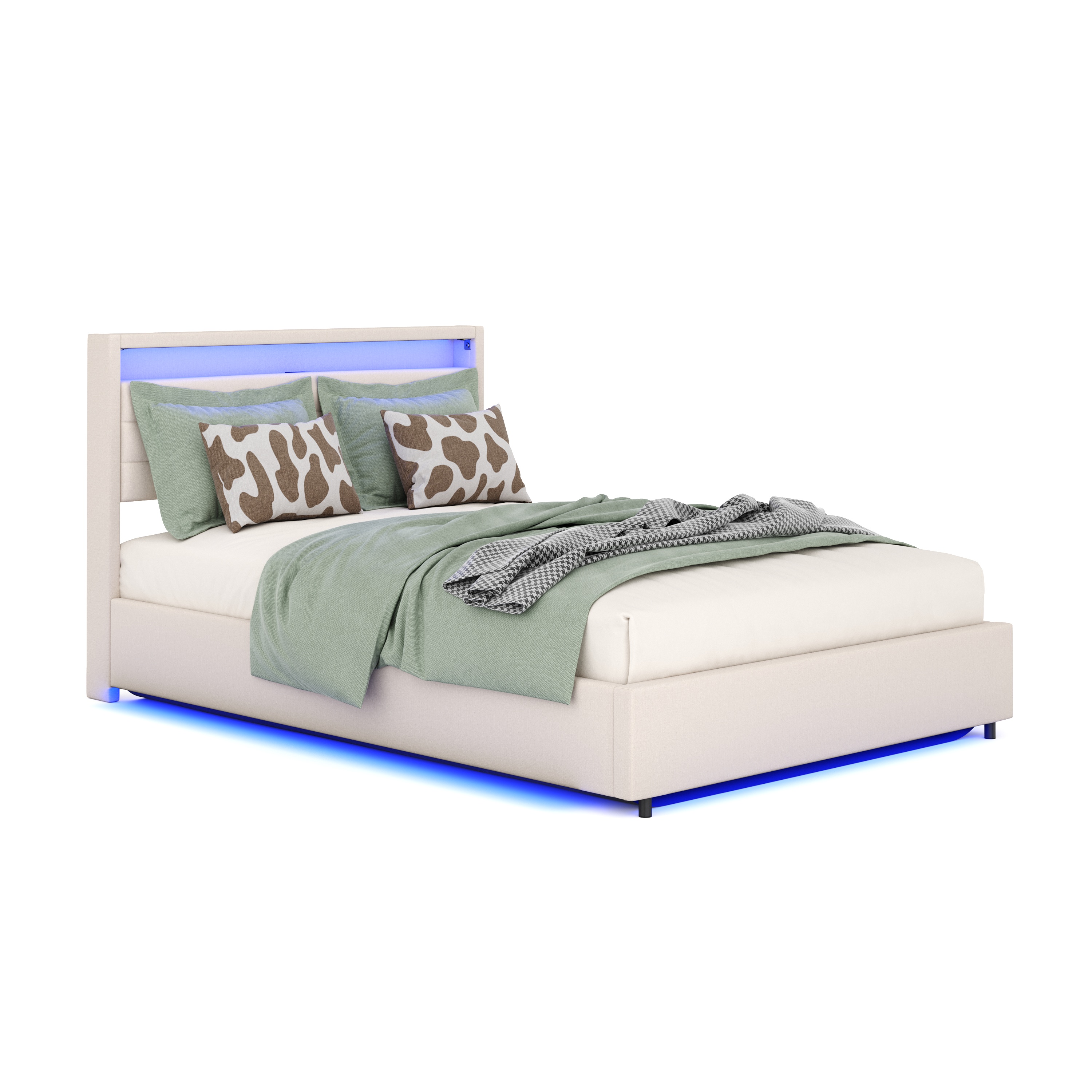 Image of Polsterbett LED KAREN mit Stauraum 140 x 200 cm beige