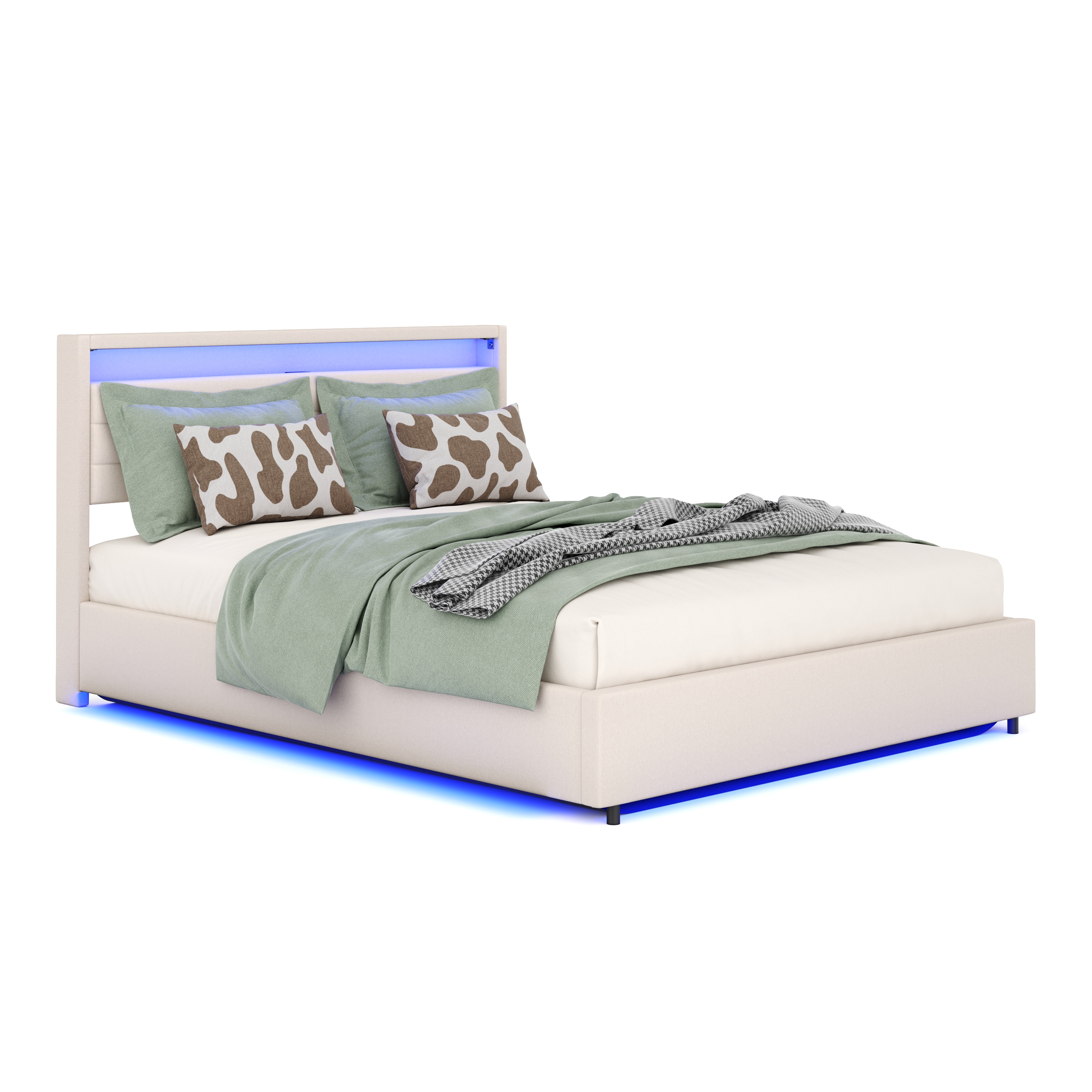 Image of Polsterbett LED KAREN mit Stauraum 160 x 200 cm beige