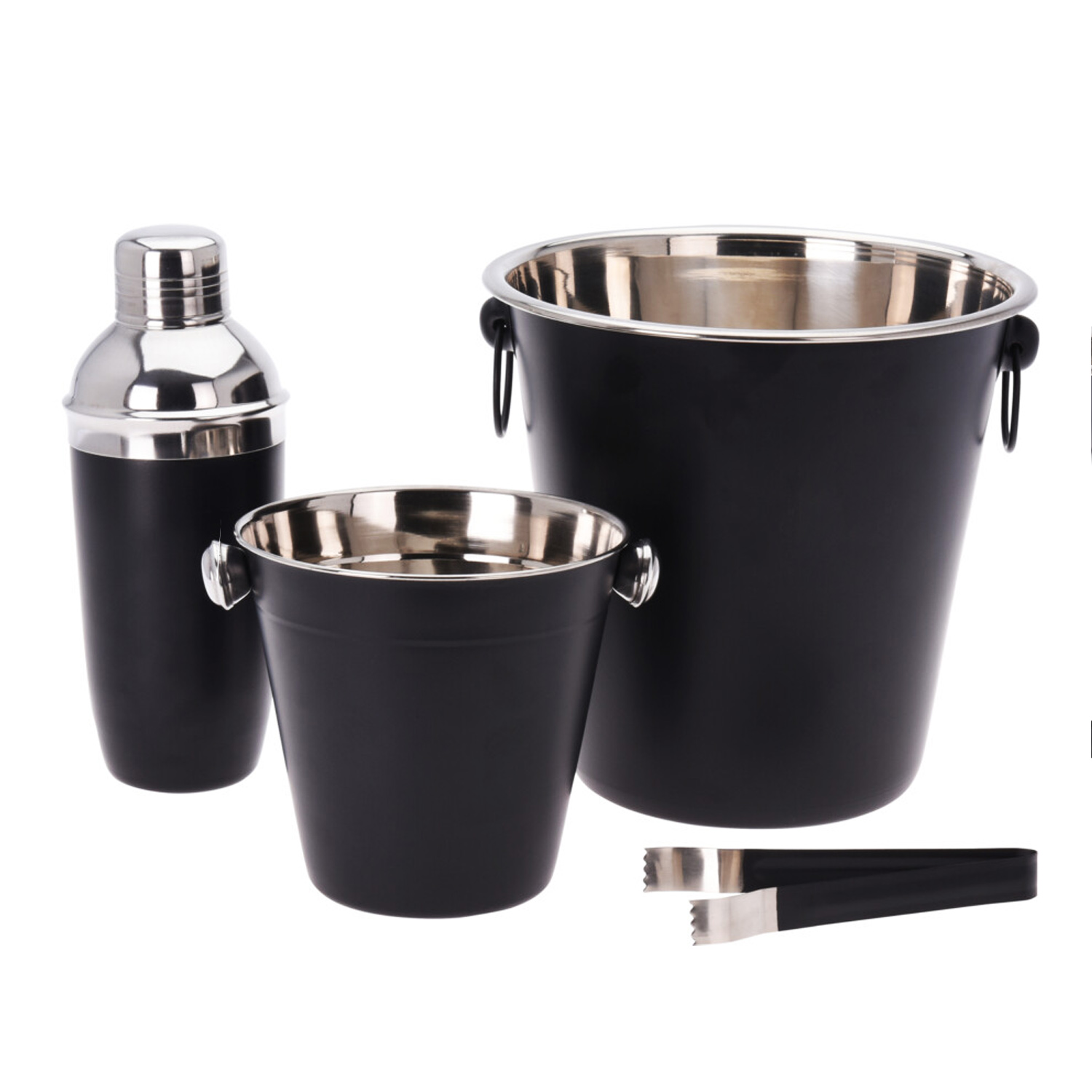 Cocktail Shaker Set Edelstahl 4-teilig schwarz/silber