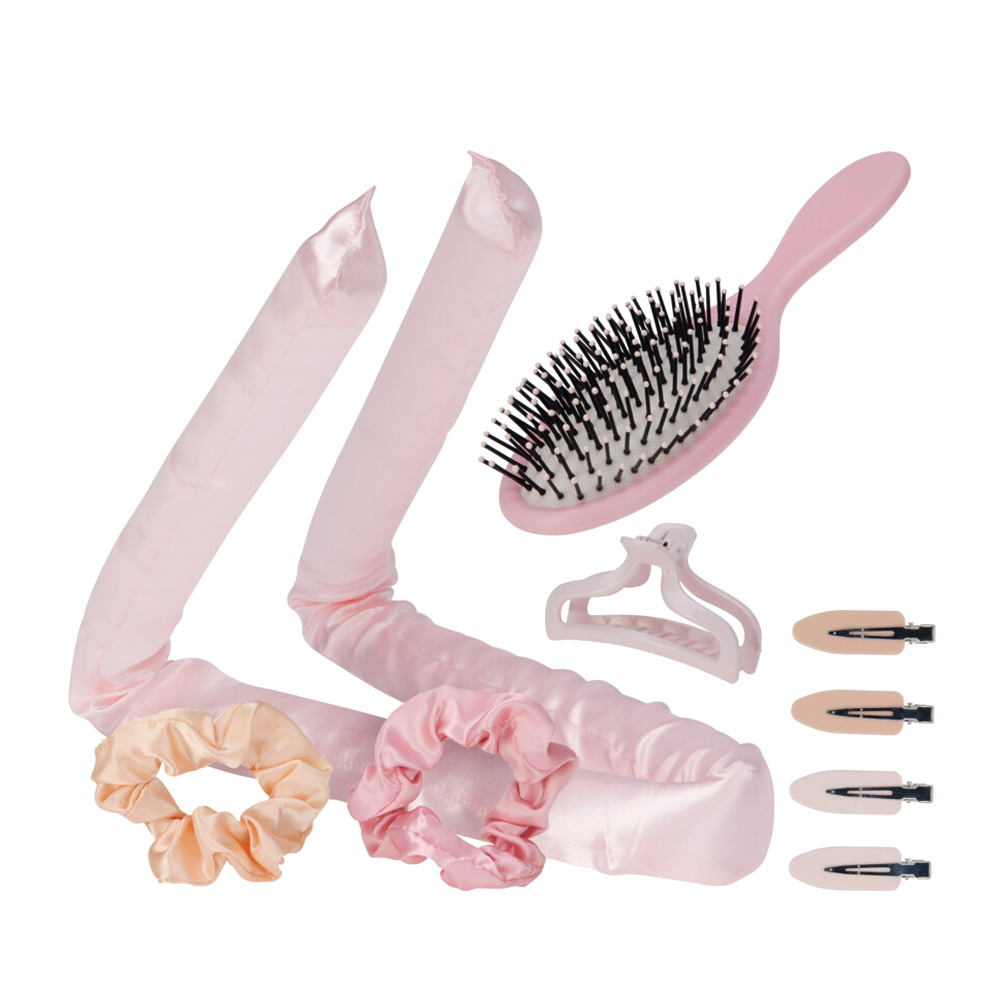 Image of Lockenband mit Haarbürste Set 9-teilig rosa/creme
