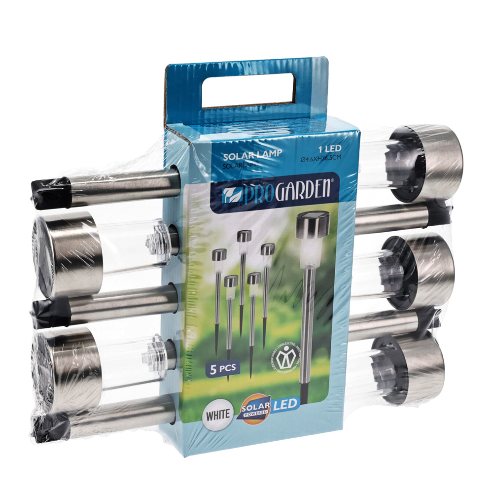 LED Solarlampe Edelstahl 5er Set 18 cm silber