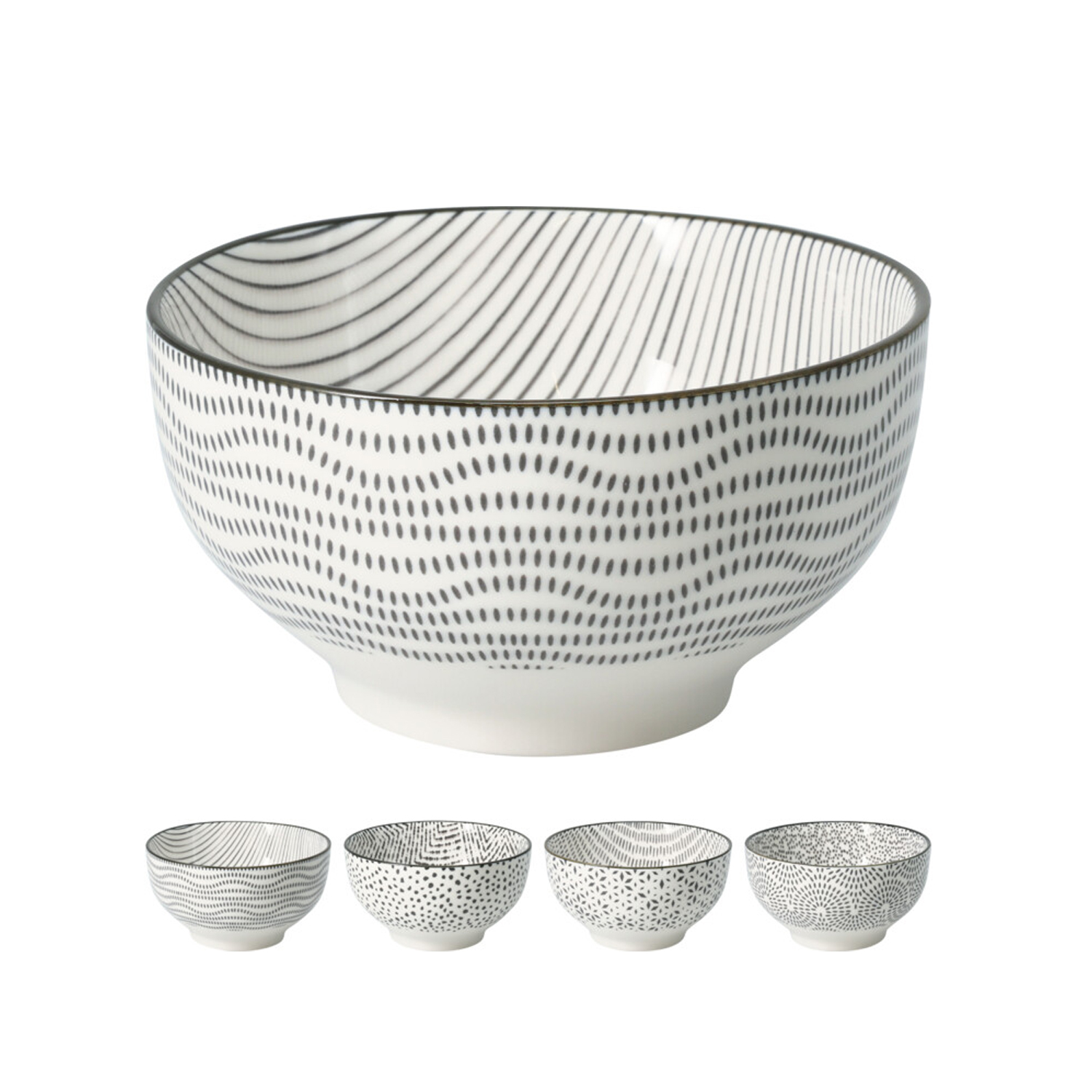 Image of Schüssel Set Porzellan 890 ml 4-teilig weiss/schwarz