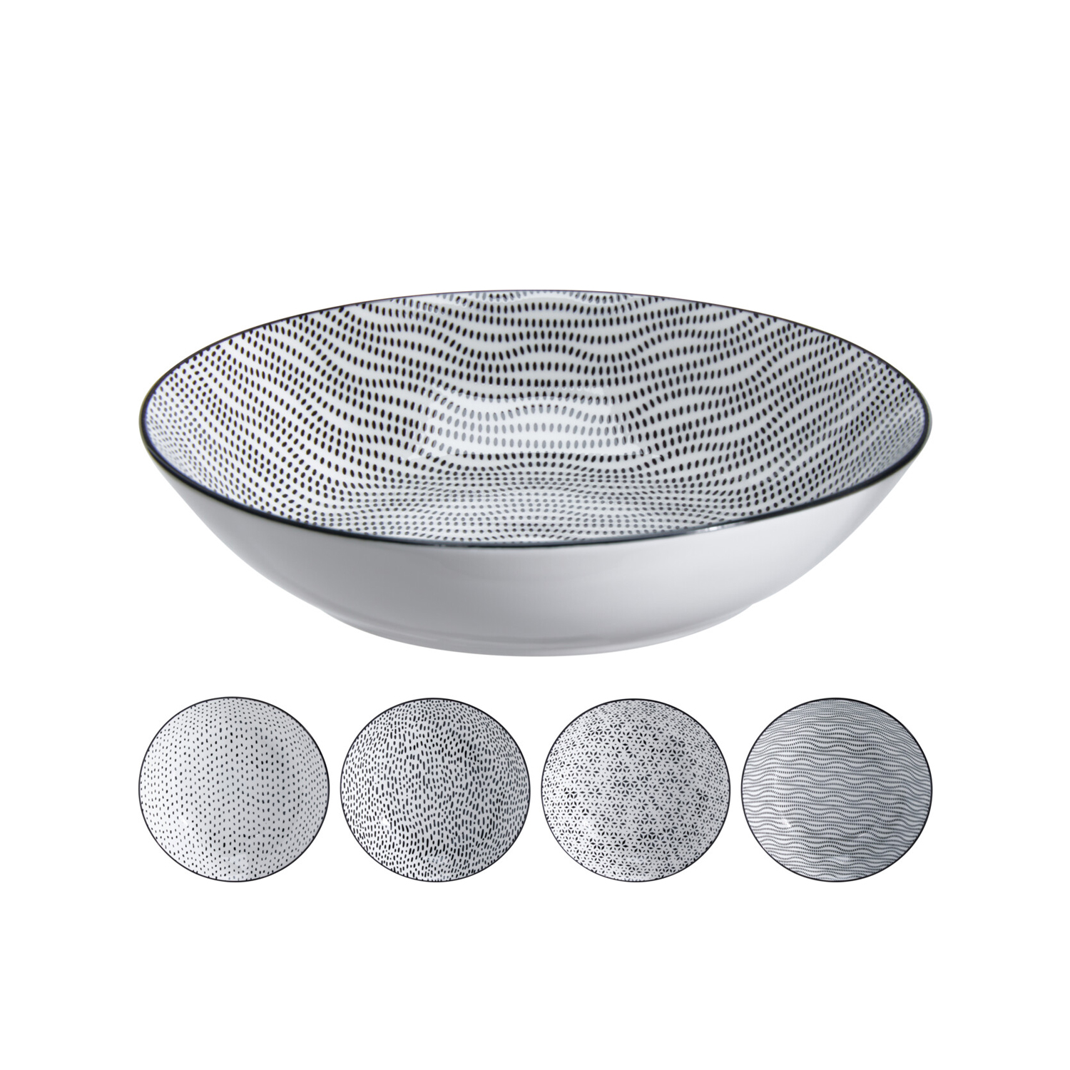 Suppenteller Set Porzellan 20 cm 4-teilig weiss/schwarz