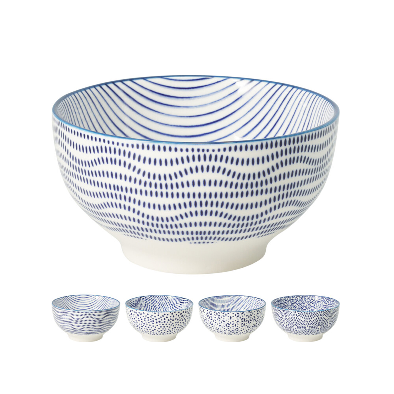 Image of Schüssel Set Porzellan 890 ml 4-teilig weiss/blau