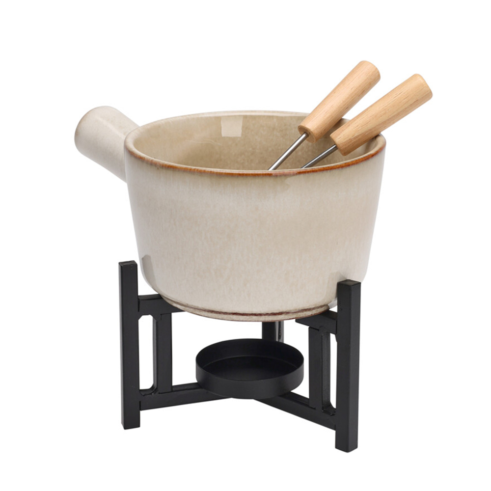 Image of Fondue Set Porzellan 4-teilig weiss/schwarz