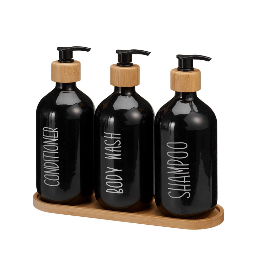 Seifenspender Set 500 ml 4-teilig schwarz/natur