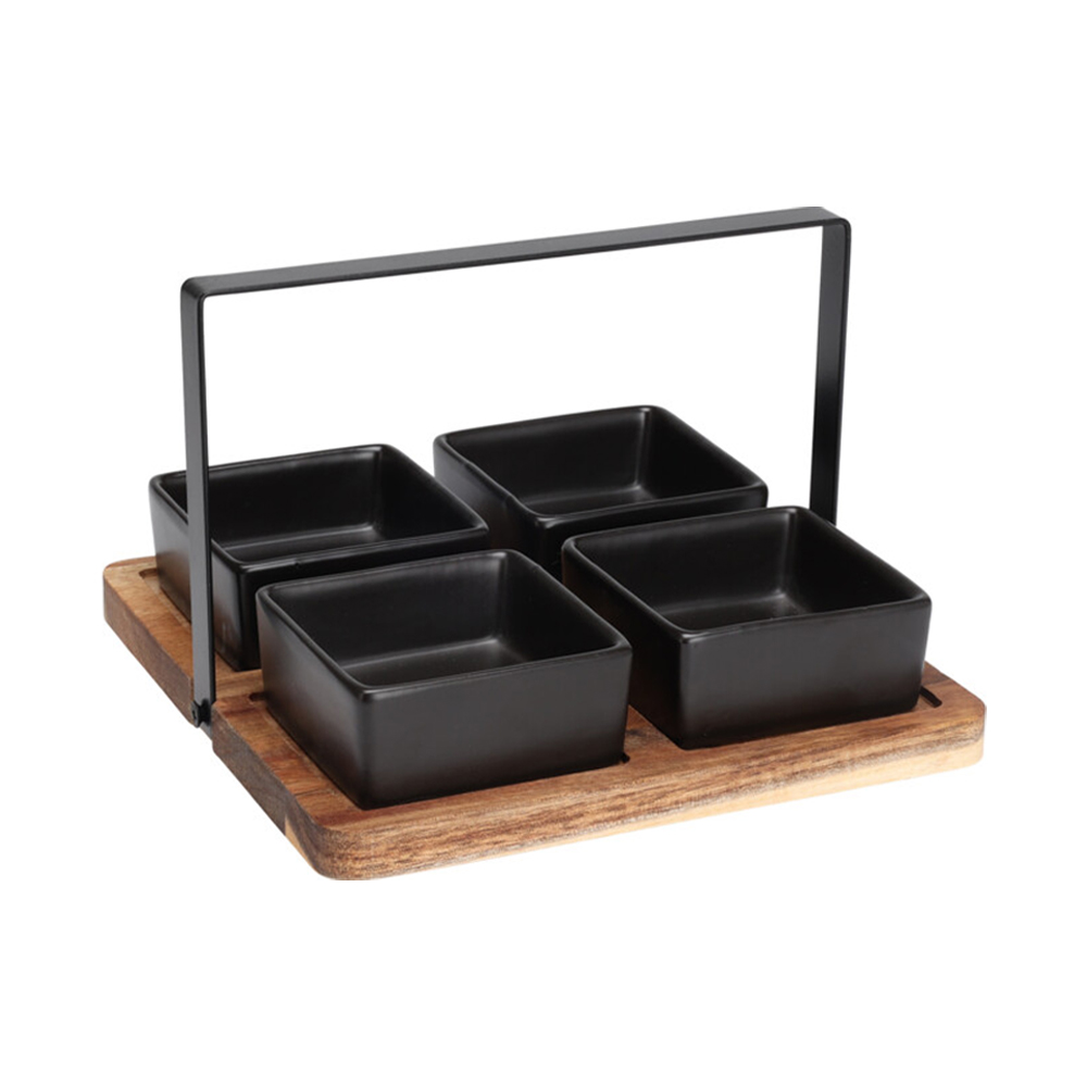 Image of Apéroschale Servierset Steingut 5-teilig schwarz/natur