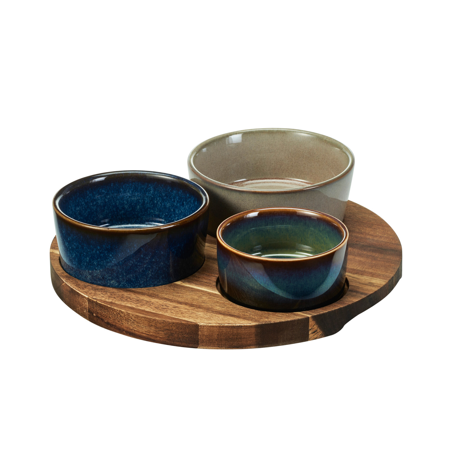 Apéroschale Servierset Steingut 4-teilig rund bunt/natur