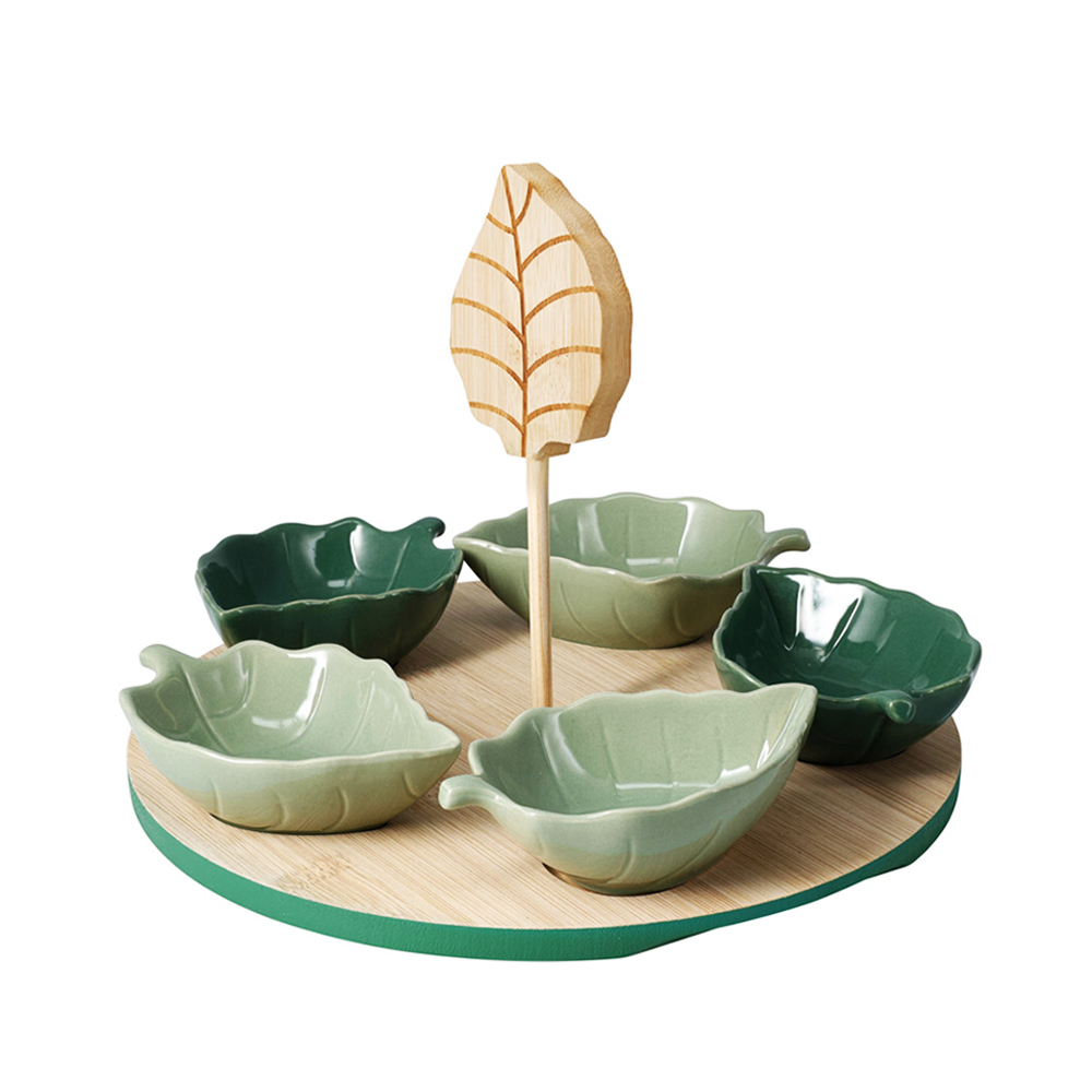 Image of Apéroschale Servierset Steingut 6-teilig grün