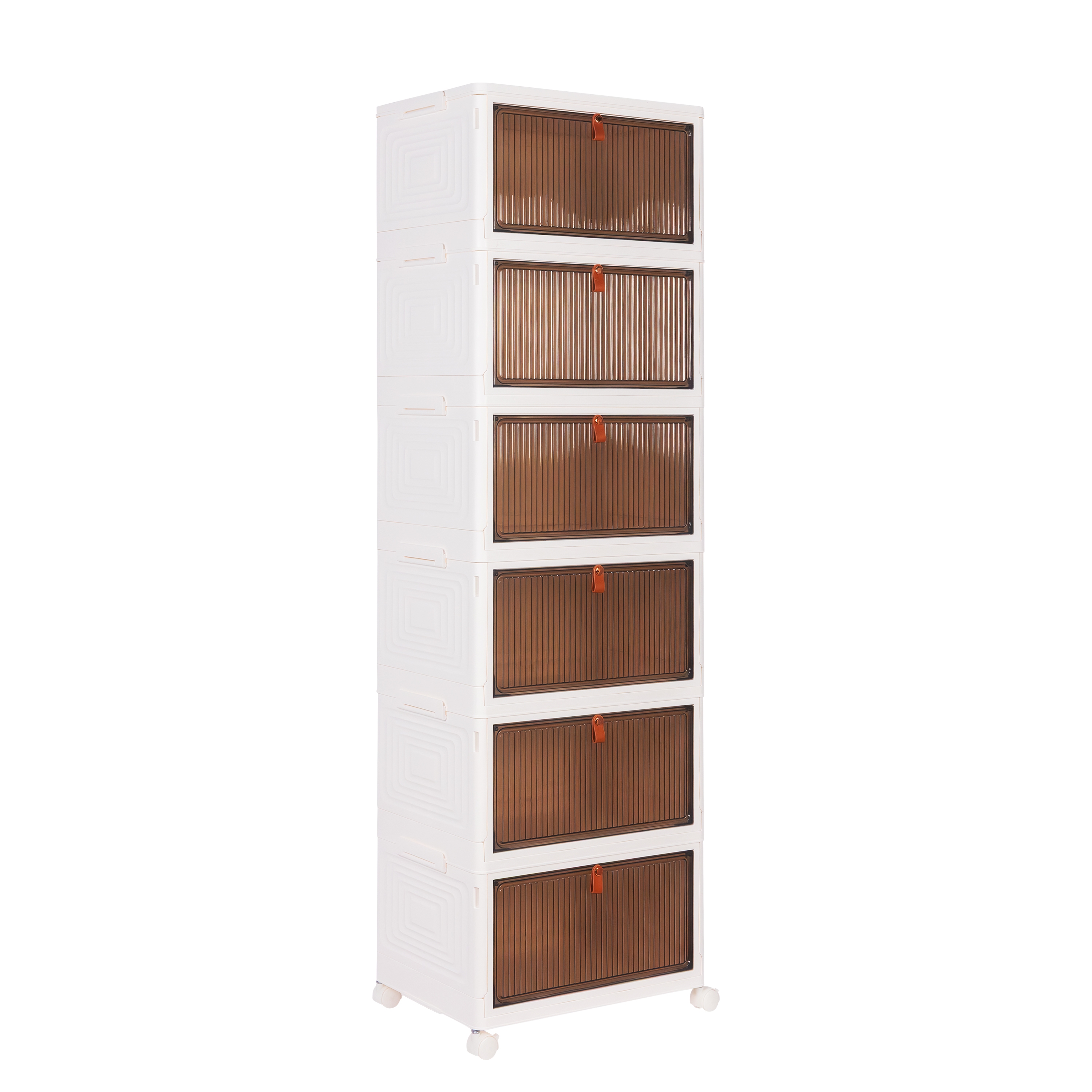 Image of Aufbewahrungsbox faltbar mit Rollen 6er Set weiss/braun