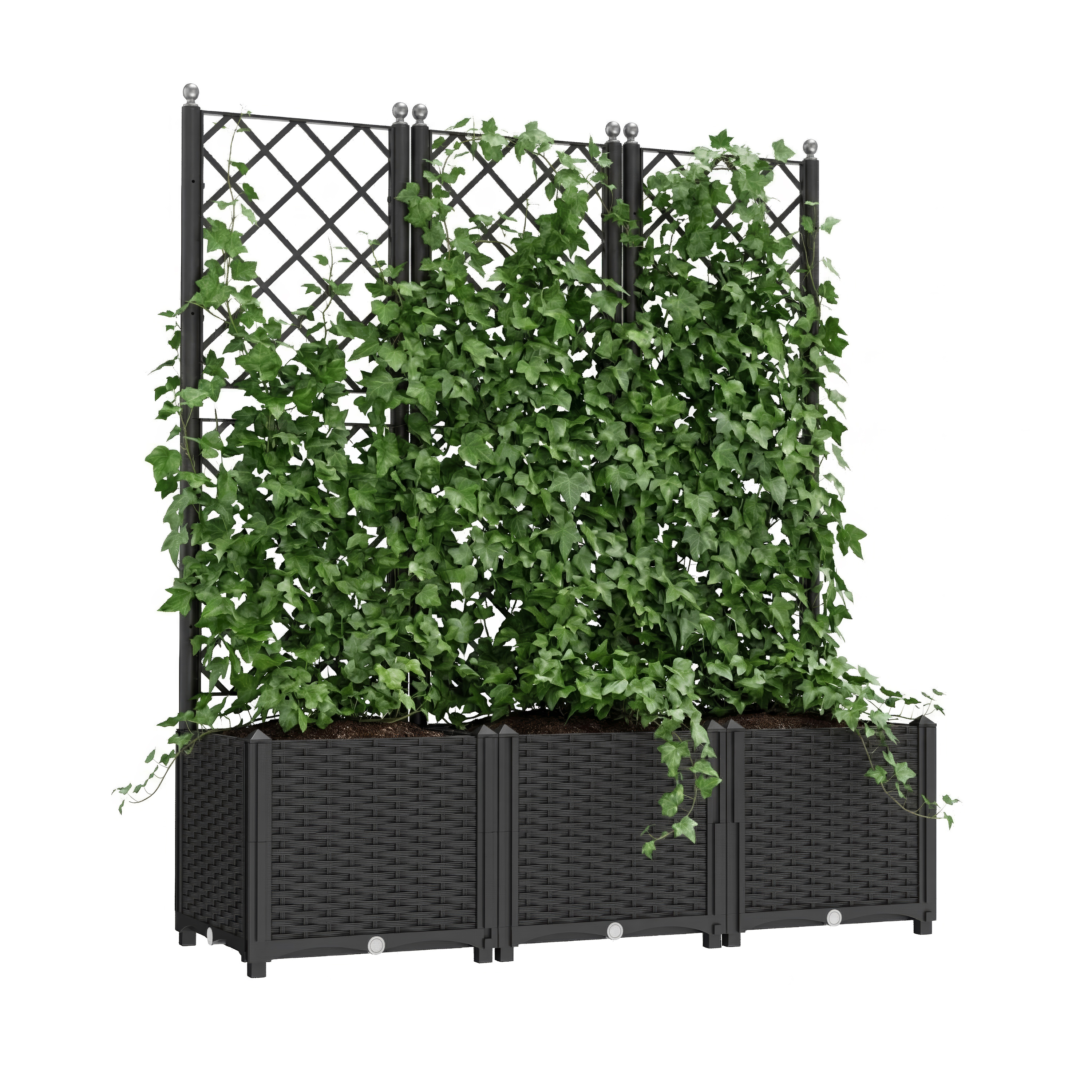 Image of Rankgitter mit Blumenkasten Rattan 120 x 40 x 136 cm schwarz