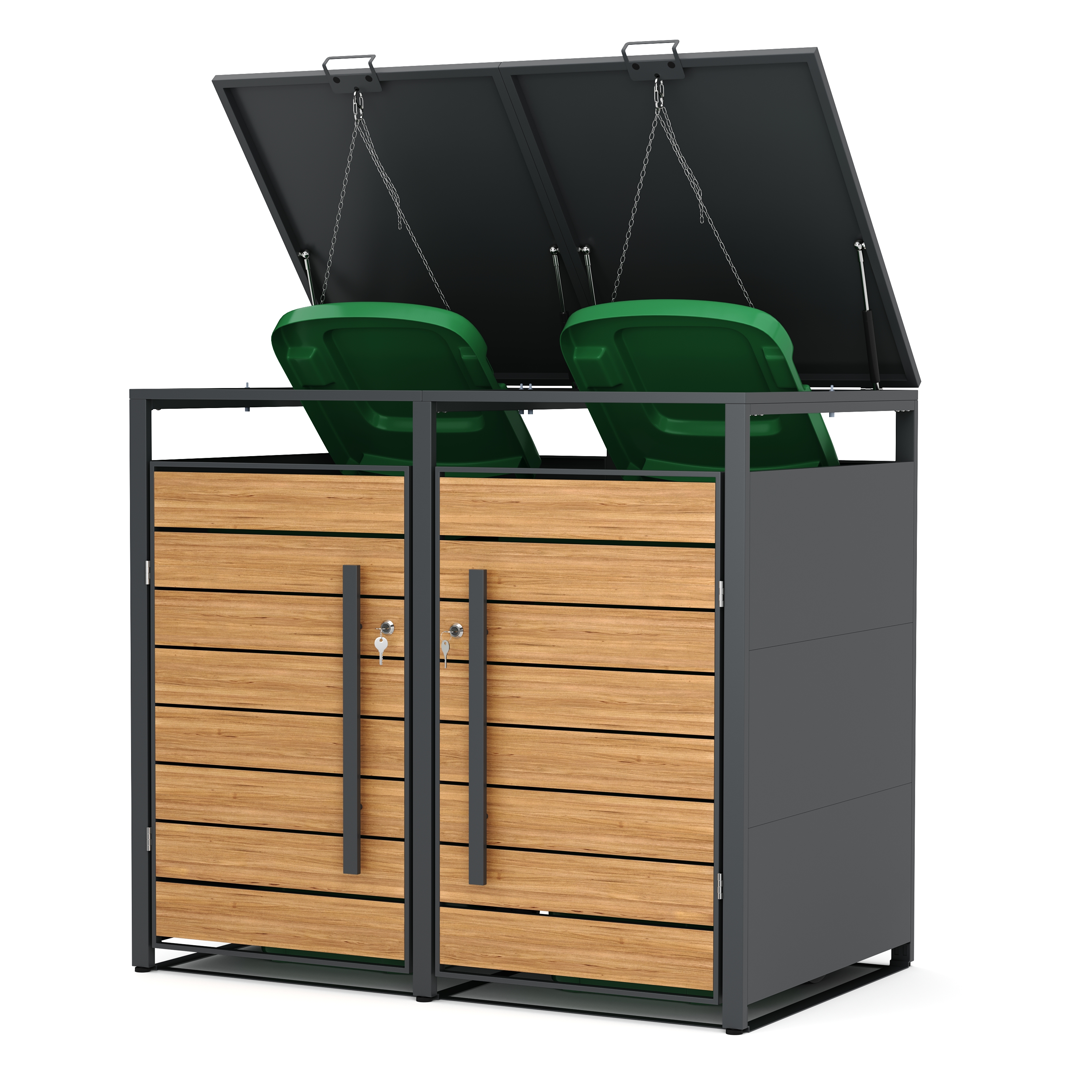 Image of Mülltonnenbox Stahl 2 Fächer 480L anthrazit/braun