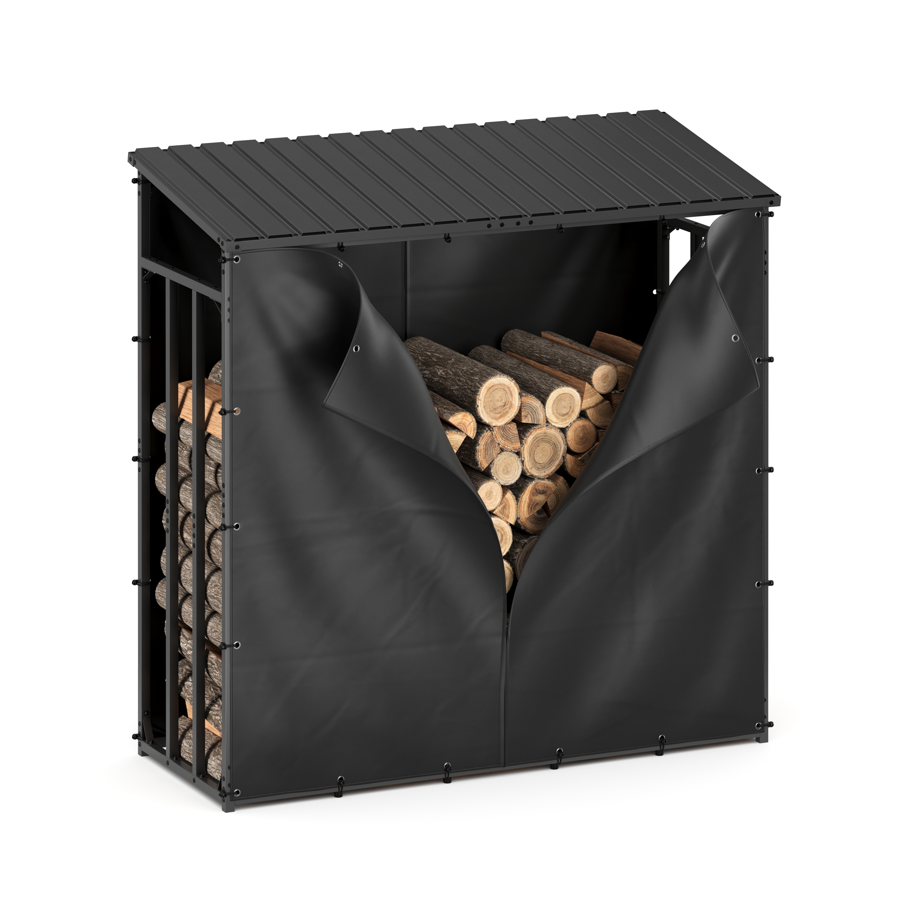 Image of Kaminholzregal mit Dach FARGO 185 x 70 x 185 cm schwarz