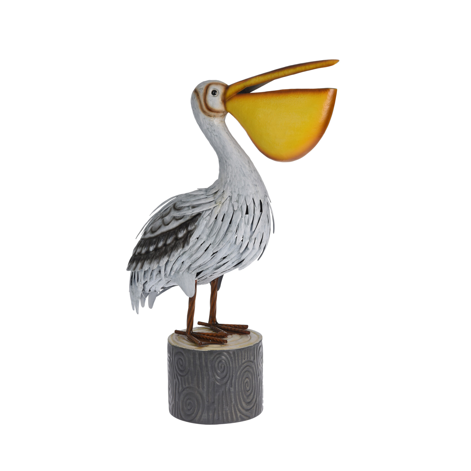 Image of Osterdeko Pelikan Metall 49 cm grau/gelb