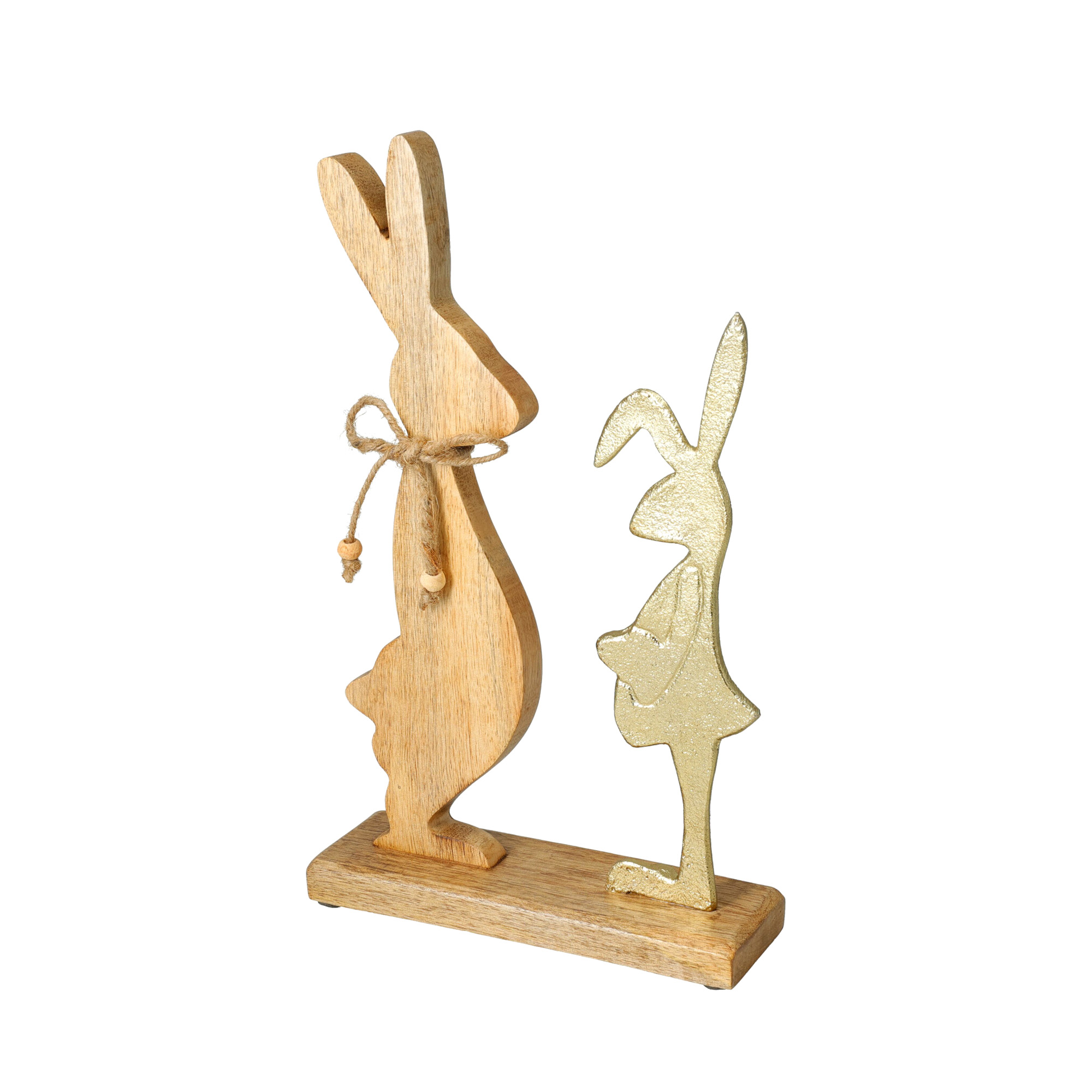 Image of Osterdeko Osterhase Holz 32 cm natur/gold