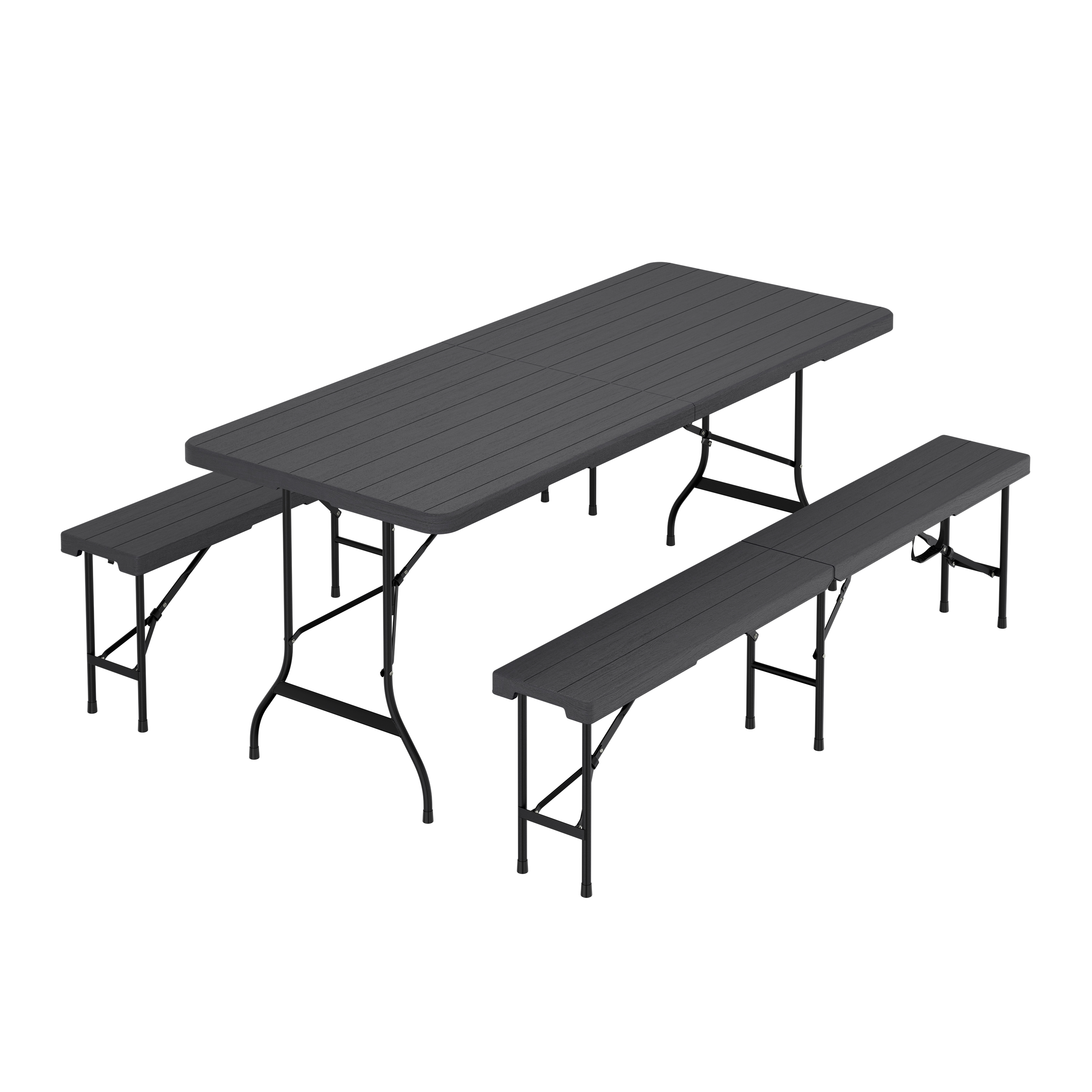 Image of Campingtisch Garnitur klappbar 180 cm Holzoptik schwarz