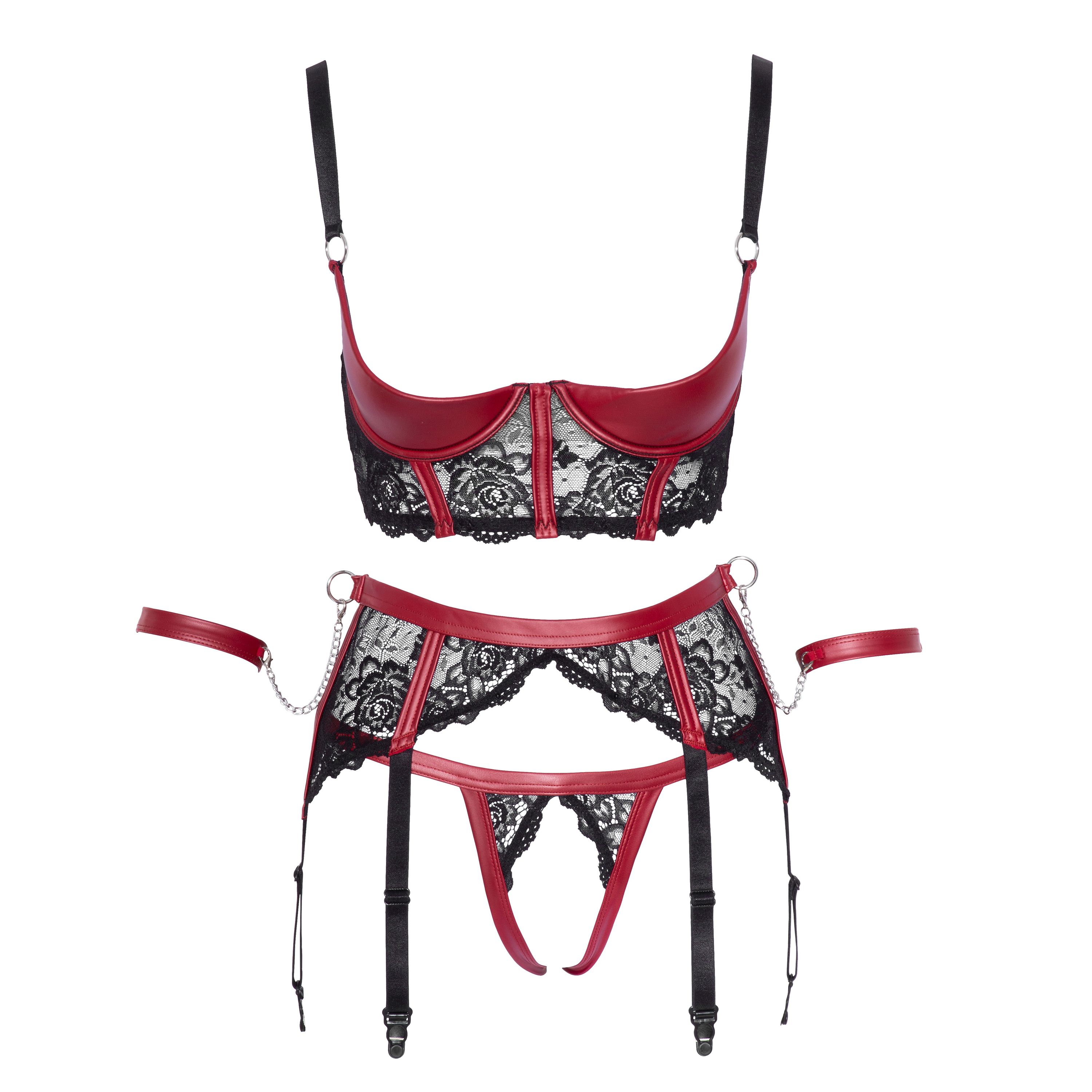 Cottelli Bondage BH Set mit Fesseln Grösse M schwarz/rot