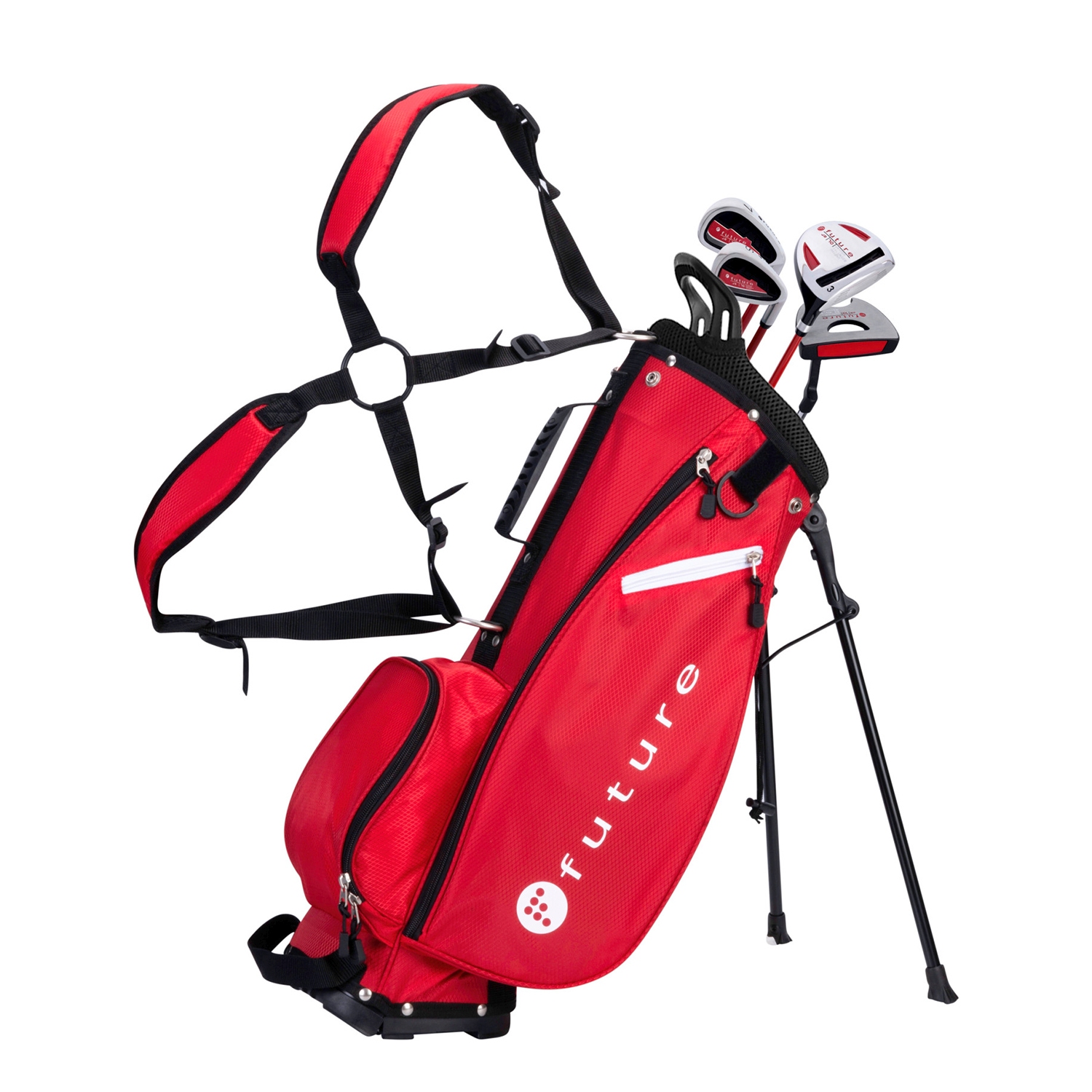 Kinder Golfset 5-teilig Rechtshänder 120 - 130 cm rot/schwarz