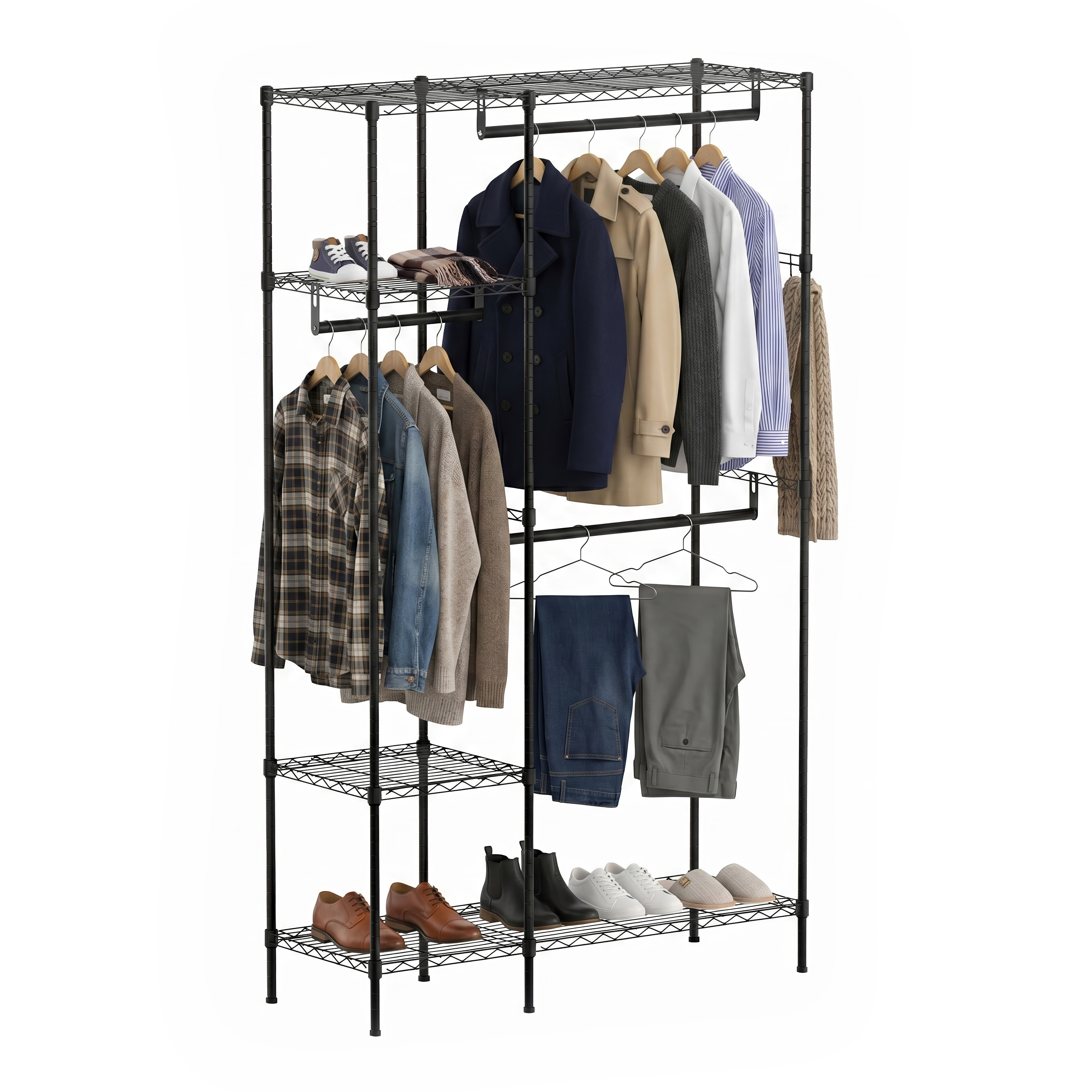 Image of Garderobe Kleiderständer 114 x 195 cm mit 3 Stangen schwarz