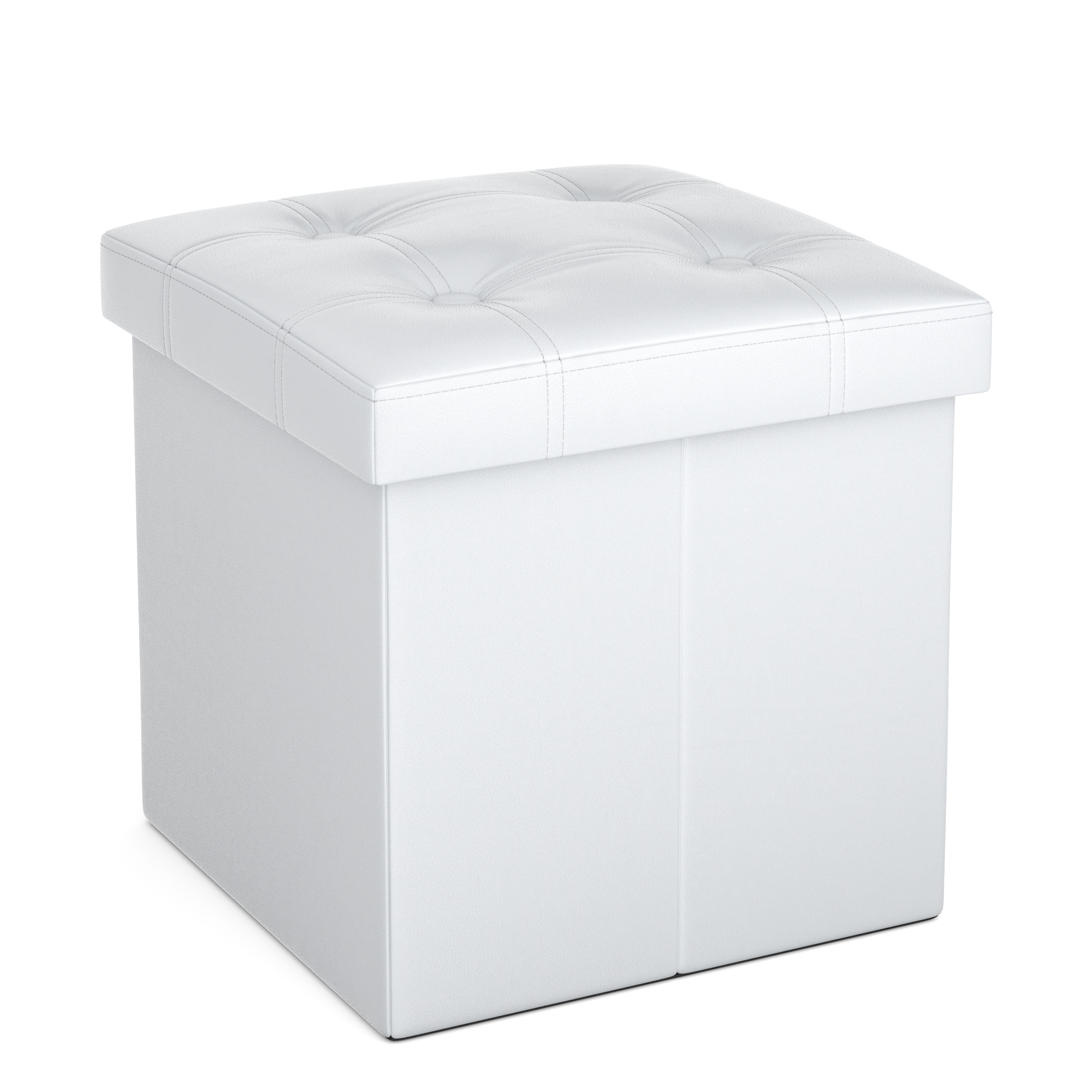 Sitzwürfel Leder BEN 38 x 38 cm weiss