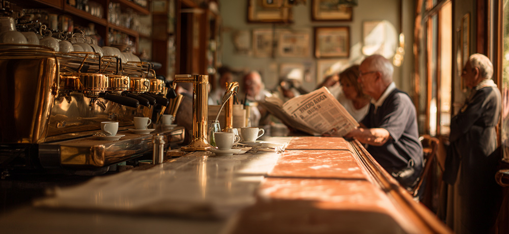  Italienische Bar mit Gästen am Tresen 