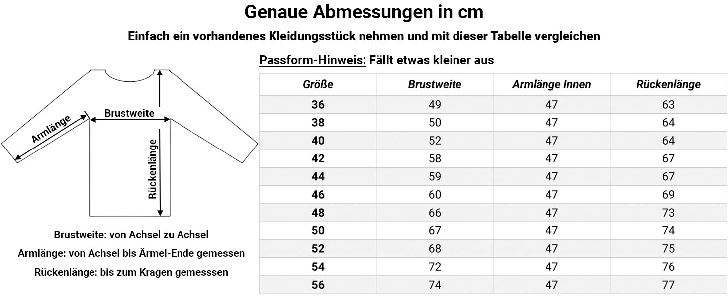 Größentabelle Steppjacke Ornella