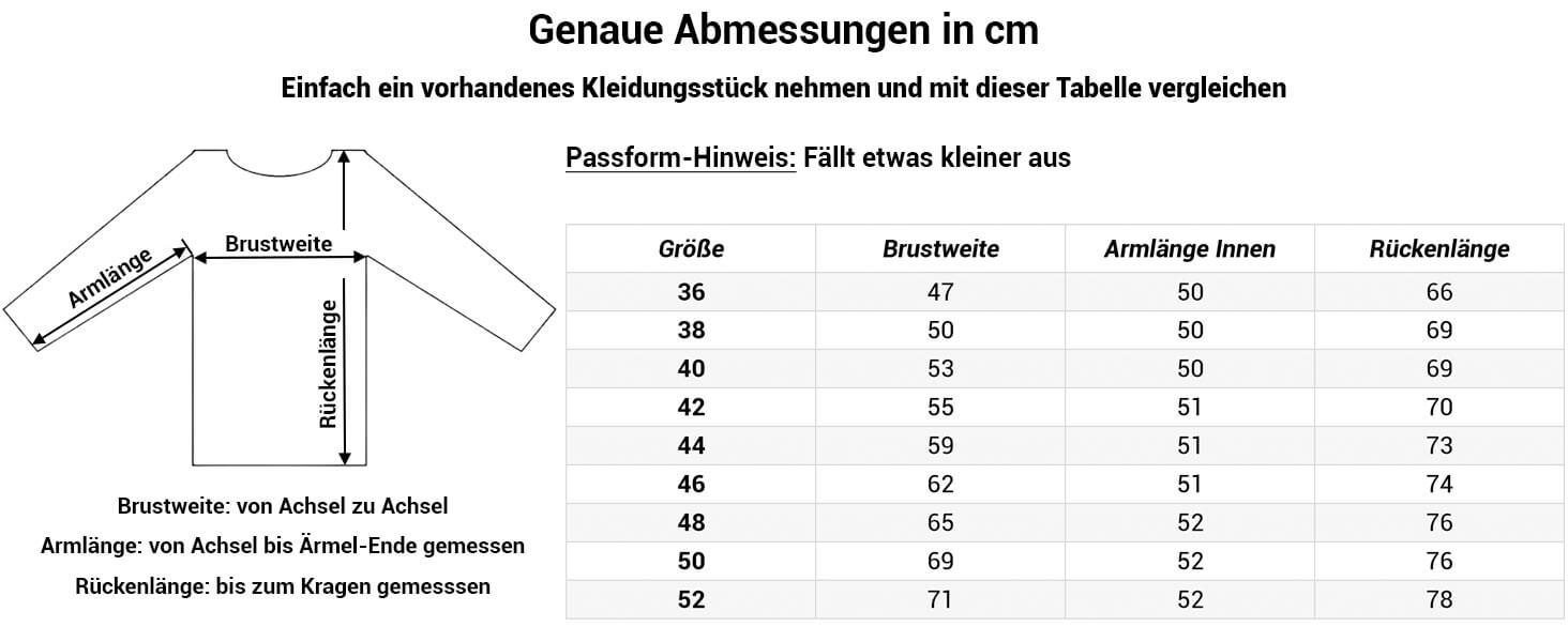 Grössentabelle Dry Fashion Fleecejacke Riga