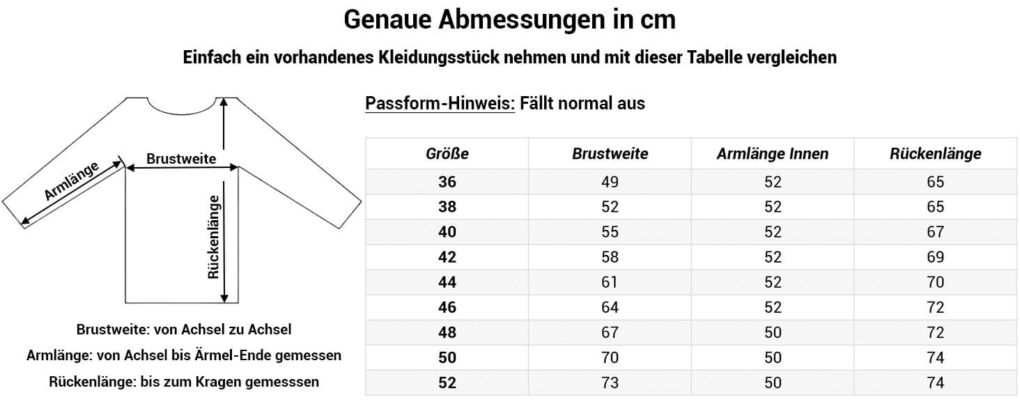 Grössentabelle Dry Fashion Sweatjacke Juist