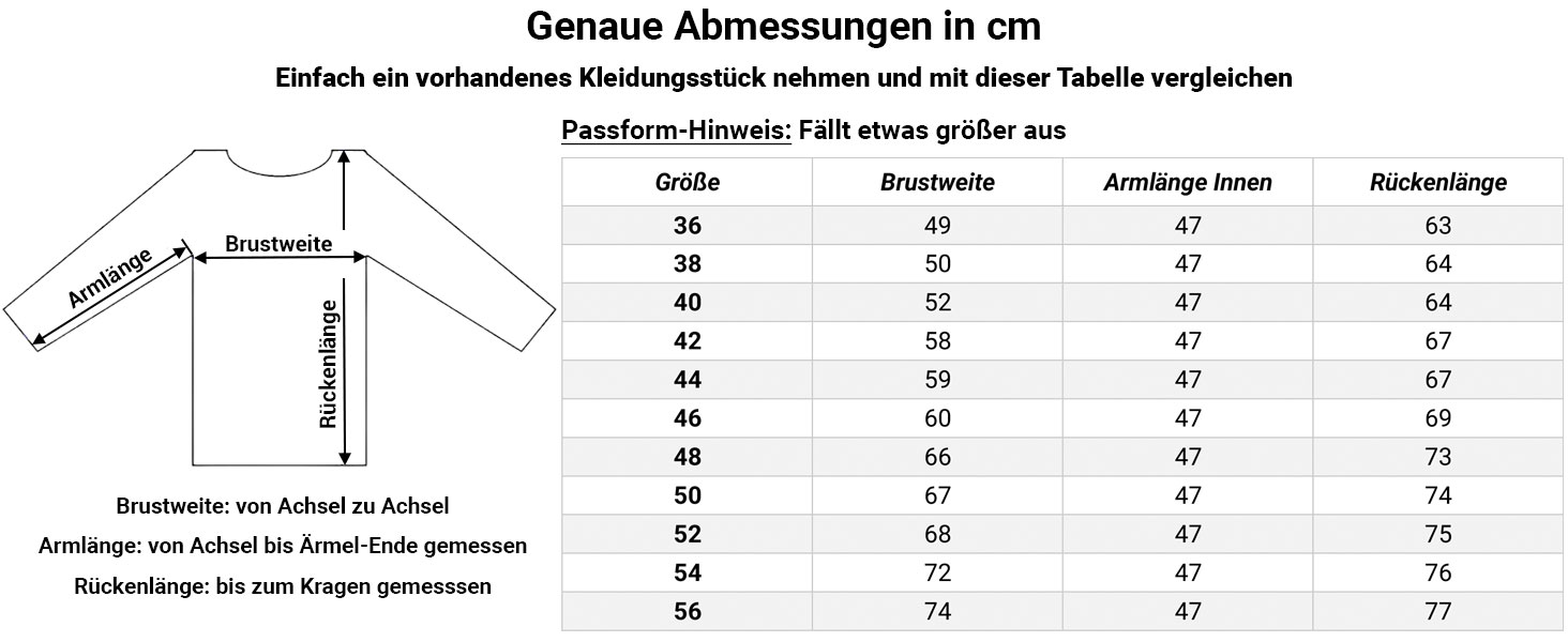 Größentabelle Steppjacke Ornella