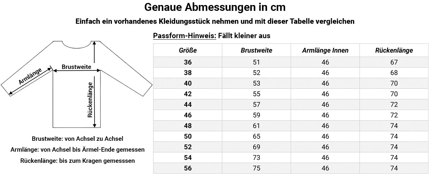 Größentabelle Steppjacke Ornella
