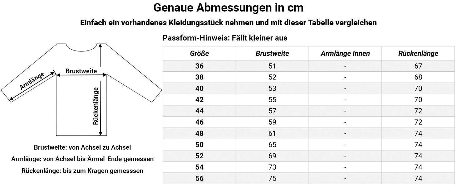 Größentabelle Steppjacke Ornella