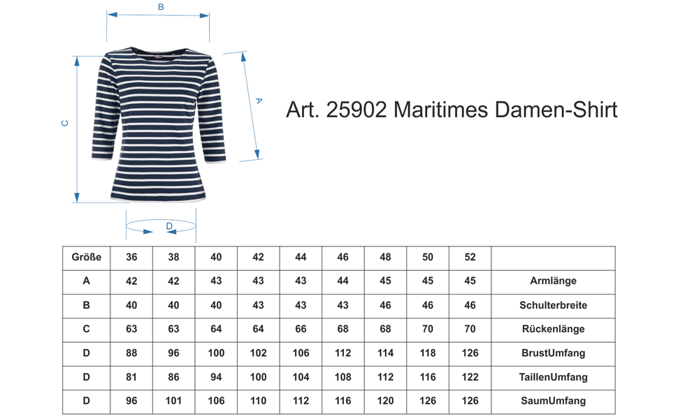 Grössentabelle modAS Damen Shirt Maritim 25902
