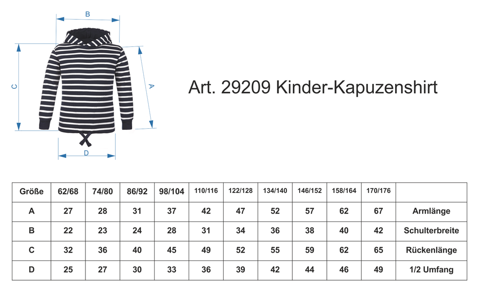 Grössentabelle modAS Kinder-Kapuzenshirt 29209