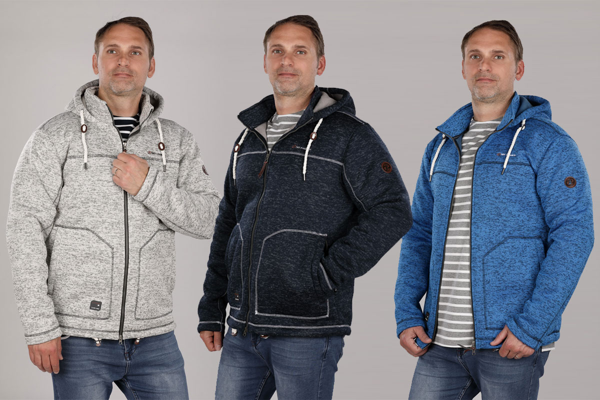     Dry Fashion Herren Wollfleece-Jacke Pellworm - Fleecejacke mit Kapuze hochschließendem Kragen
