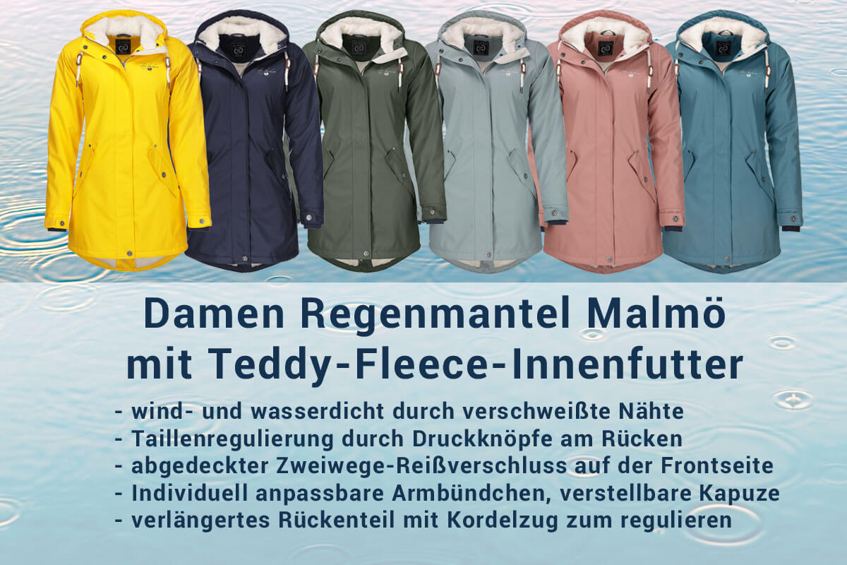     Dry Fashion Damen Regenmantel Malmö mit Teddy-Fleece-Innenfutter - Regenjacke wind- und wasserdicht