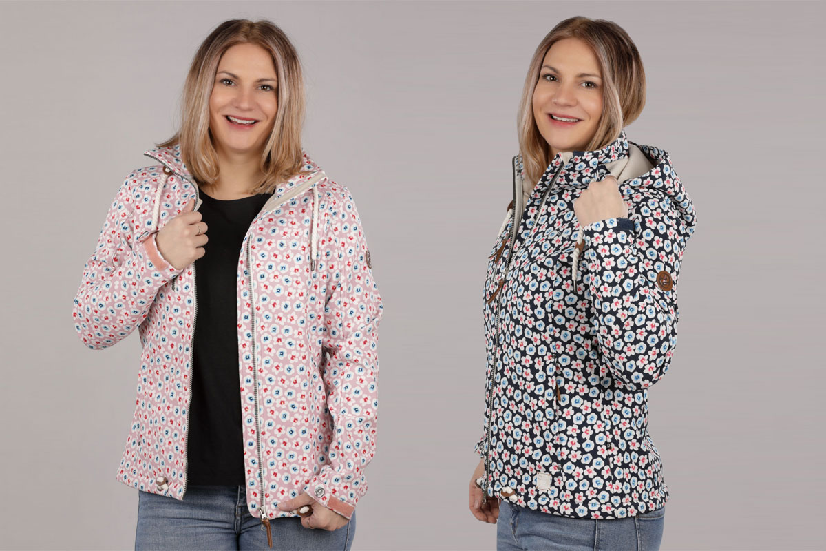     Dry Fashion Damen Softshelljacke Wismar Blumen-Print mit abnehmbarer Kapuze und Fleece-Innenfutter