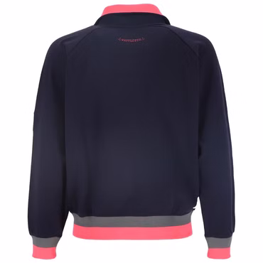 Wattlöper Damen Sweatjacke mit Schriftzug X-Stick "Anker-O-S-W" und Wattlöper - Jacke mit Stehkragen, Farbe: dunkelblau-pink